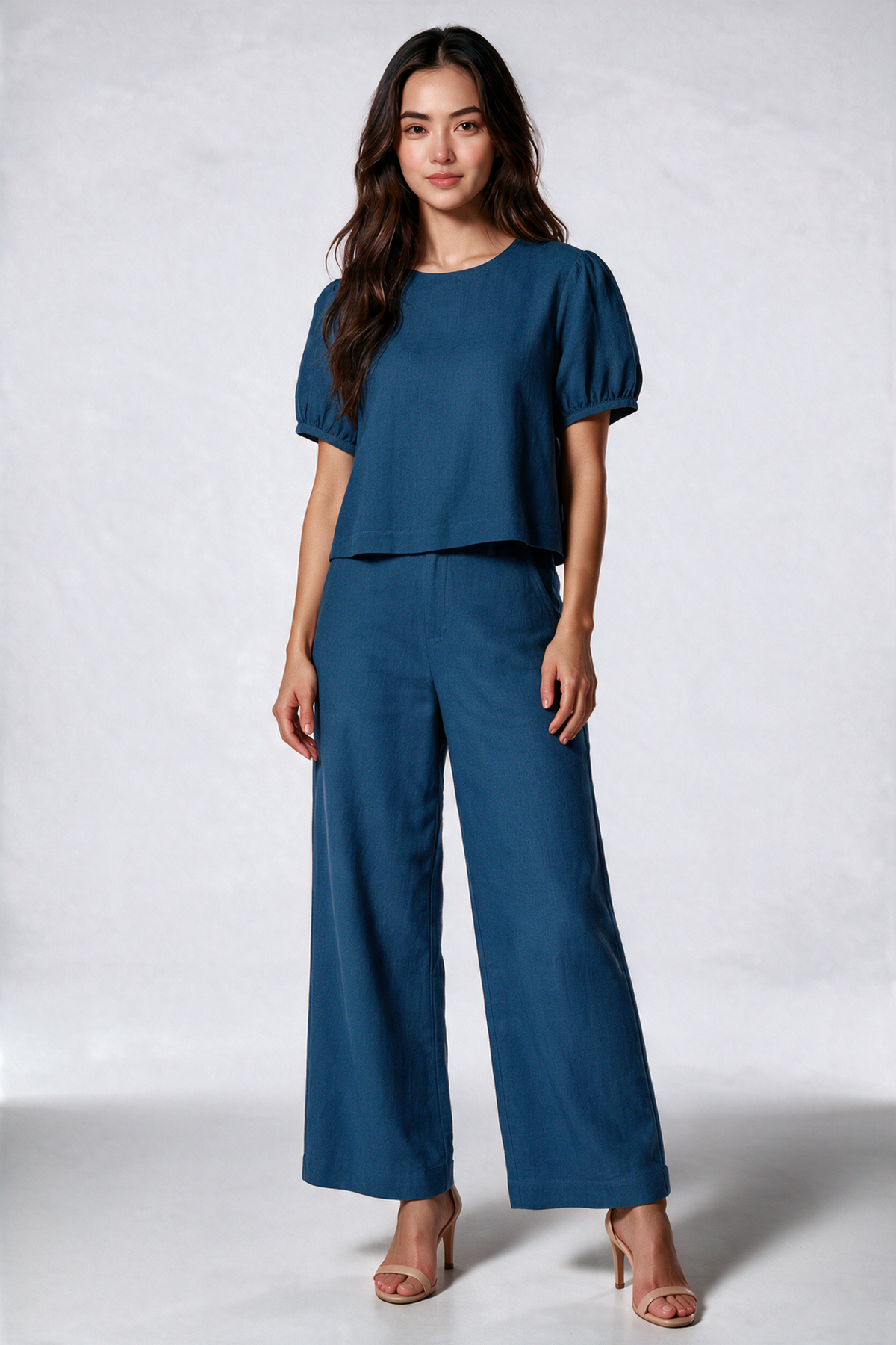 Tencel Denim Ribbon Blouse in Mid Wash