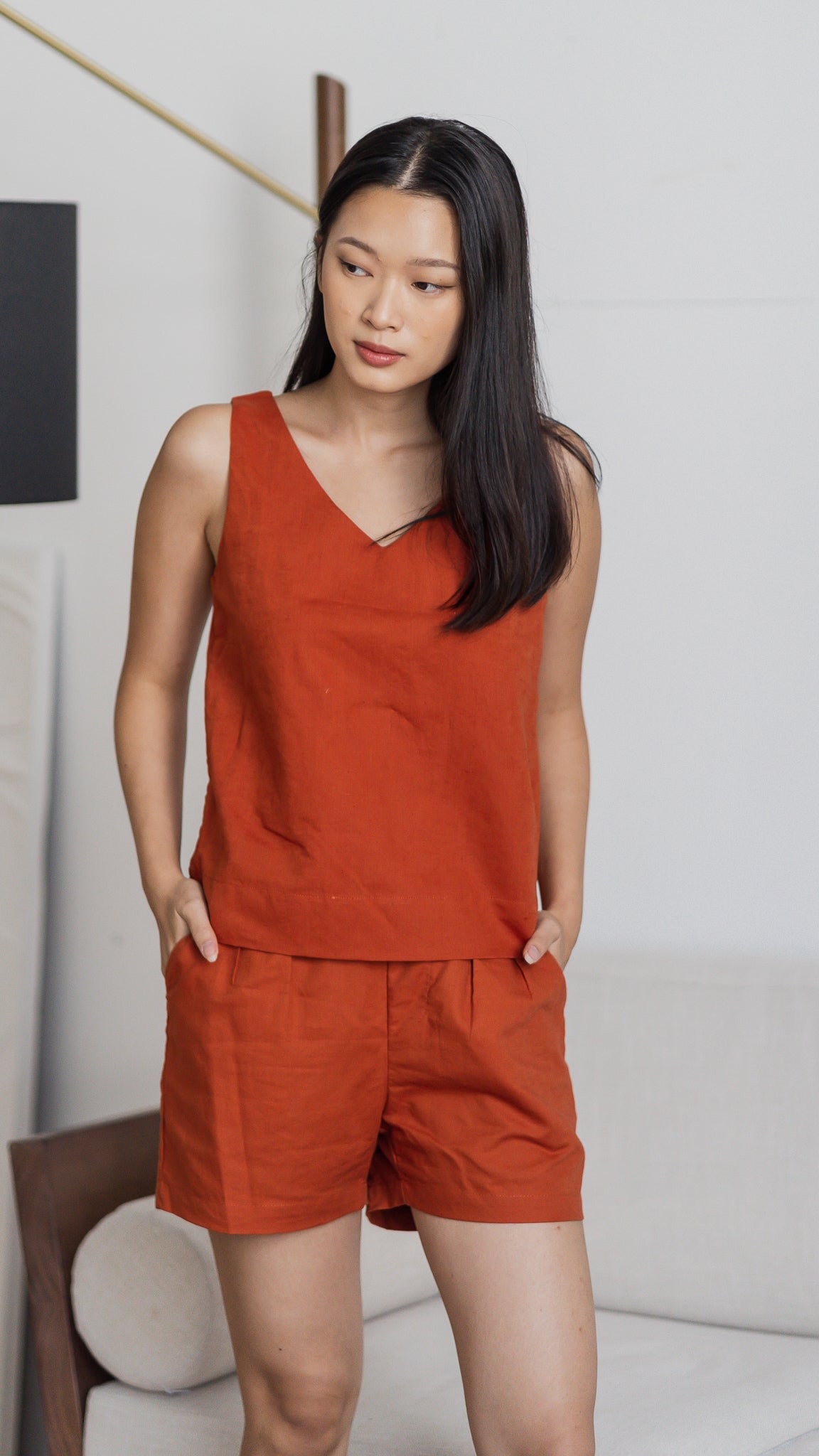 Jordan Linen Shorts in Rust