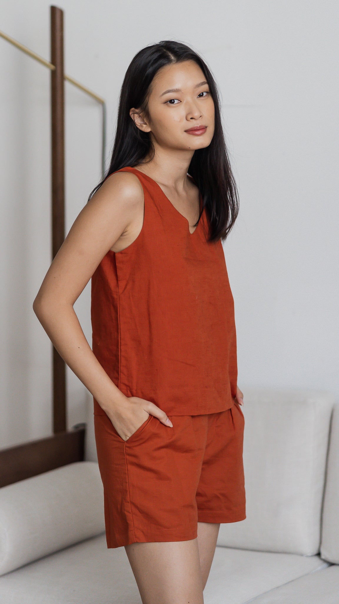 Jordan Linen Shorts in Rust