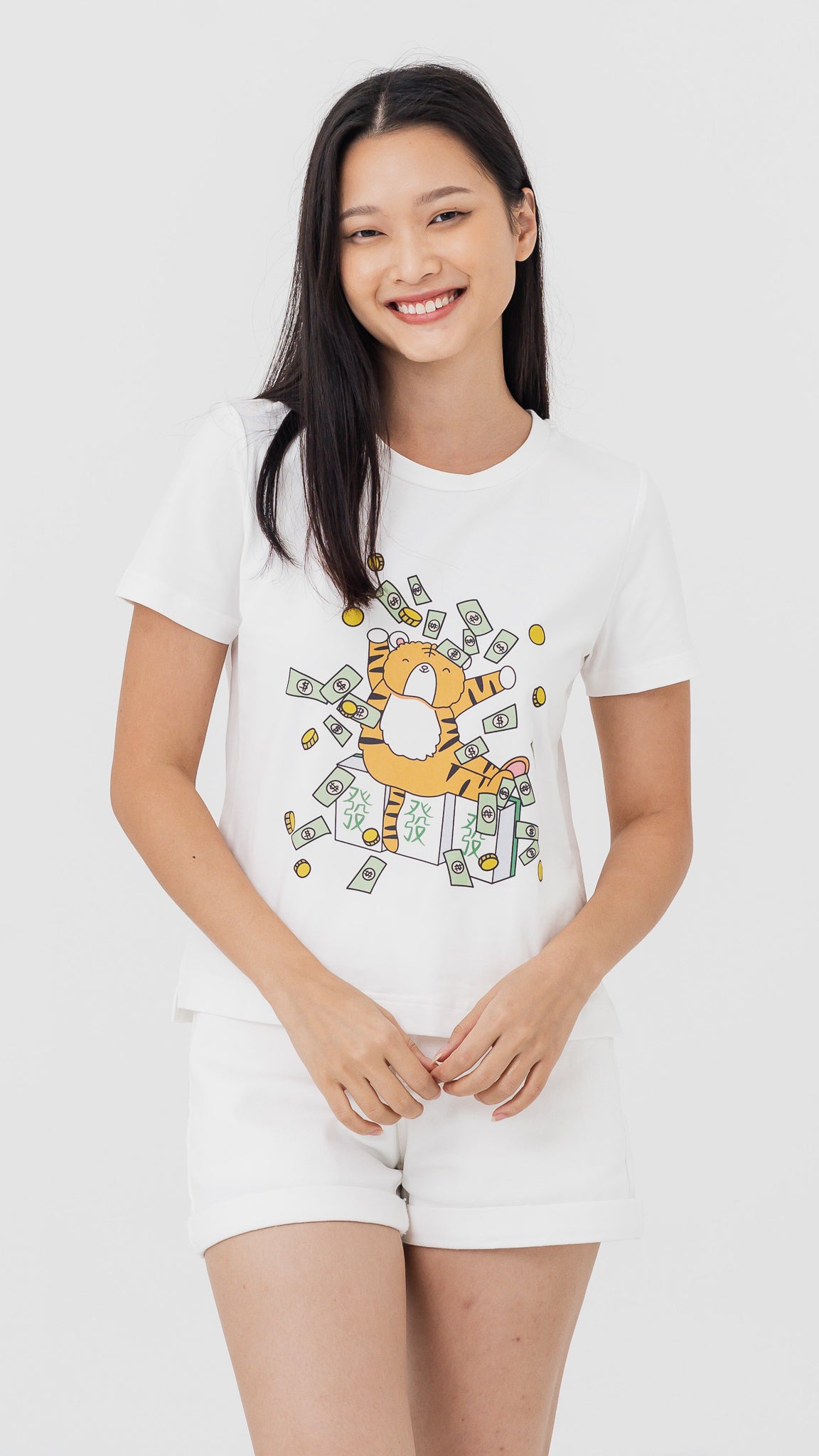 Mahjong Tiger Women's Tee in White [ONLINE ONLY]
