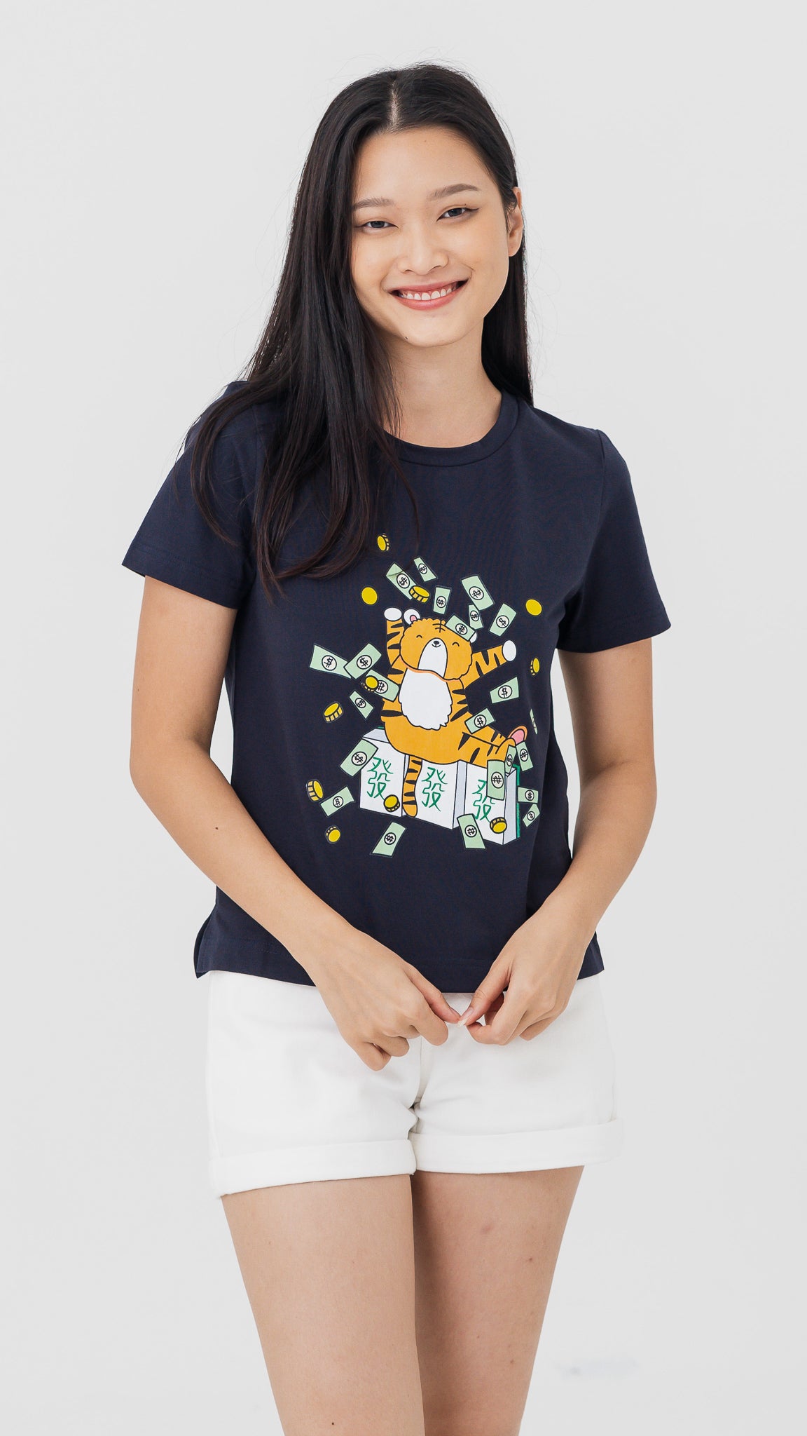 Mahjong Tiger Women's Tee in Dark Blue [ONLINE ONLY]