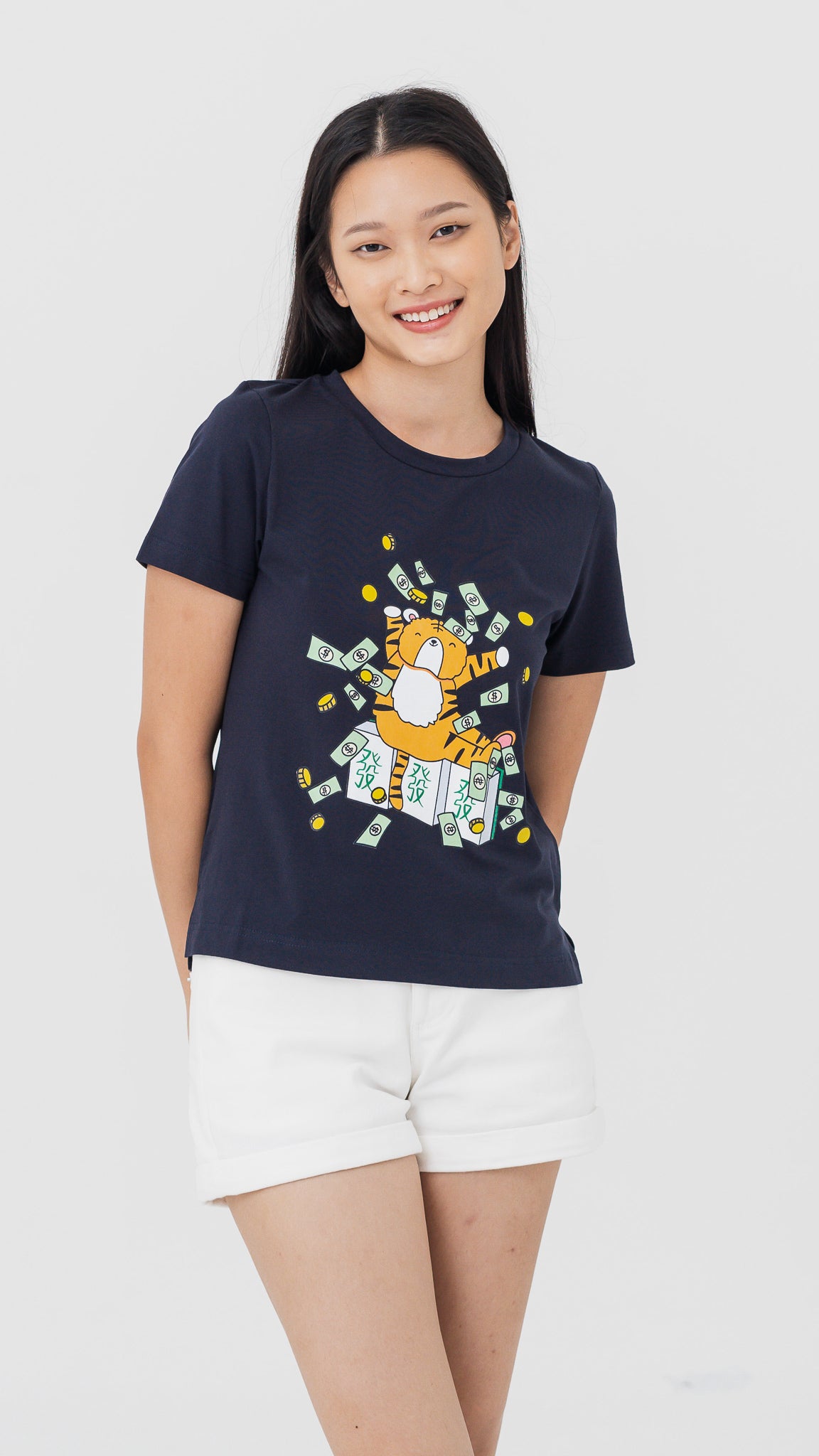 Mahjong Tiger Women's Tee in Dark Blue [ONLINE ONLY]