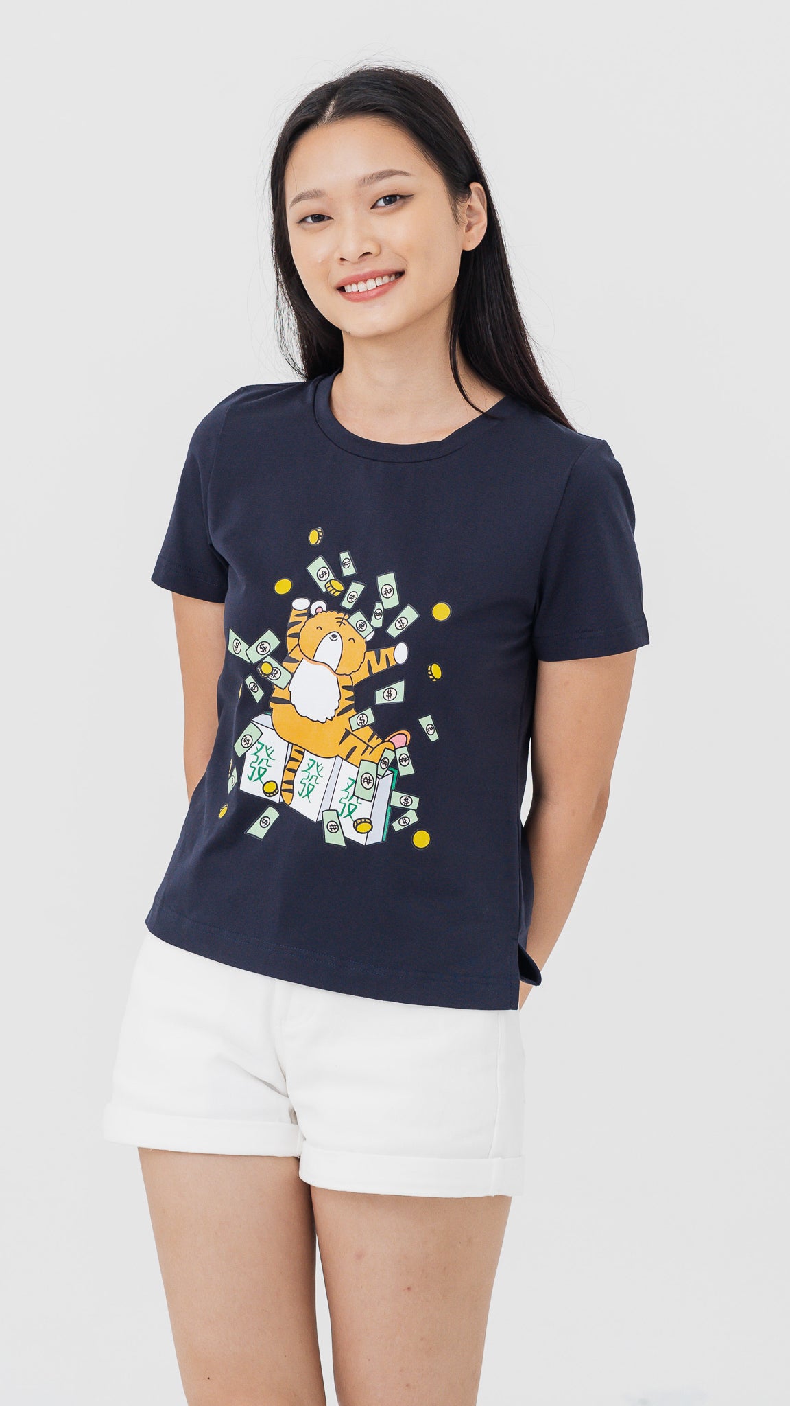 Mahjong Tiger Women's Tee in Dark Blue [ONLINE ONLY]