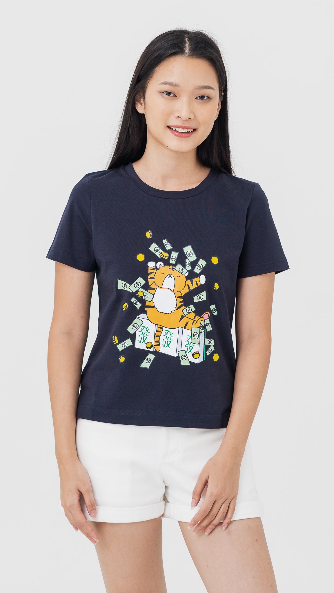 Mahjong Tiger Women's Tee in Dark Blue [ONLINE ONLY]