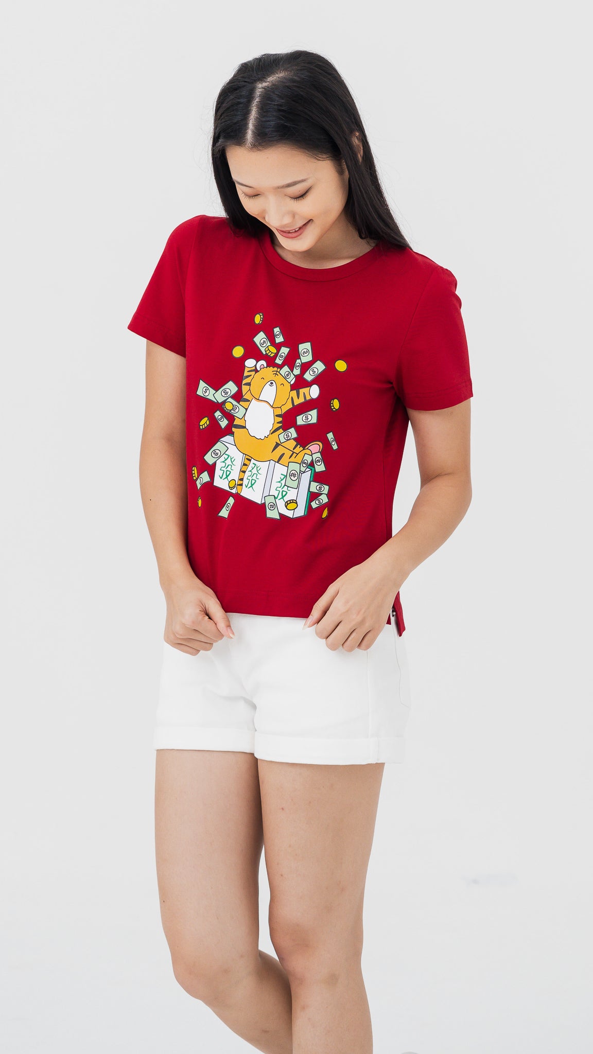 Mahjong Tiger Women's Tee in Red [ONLINE ONLY]
