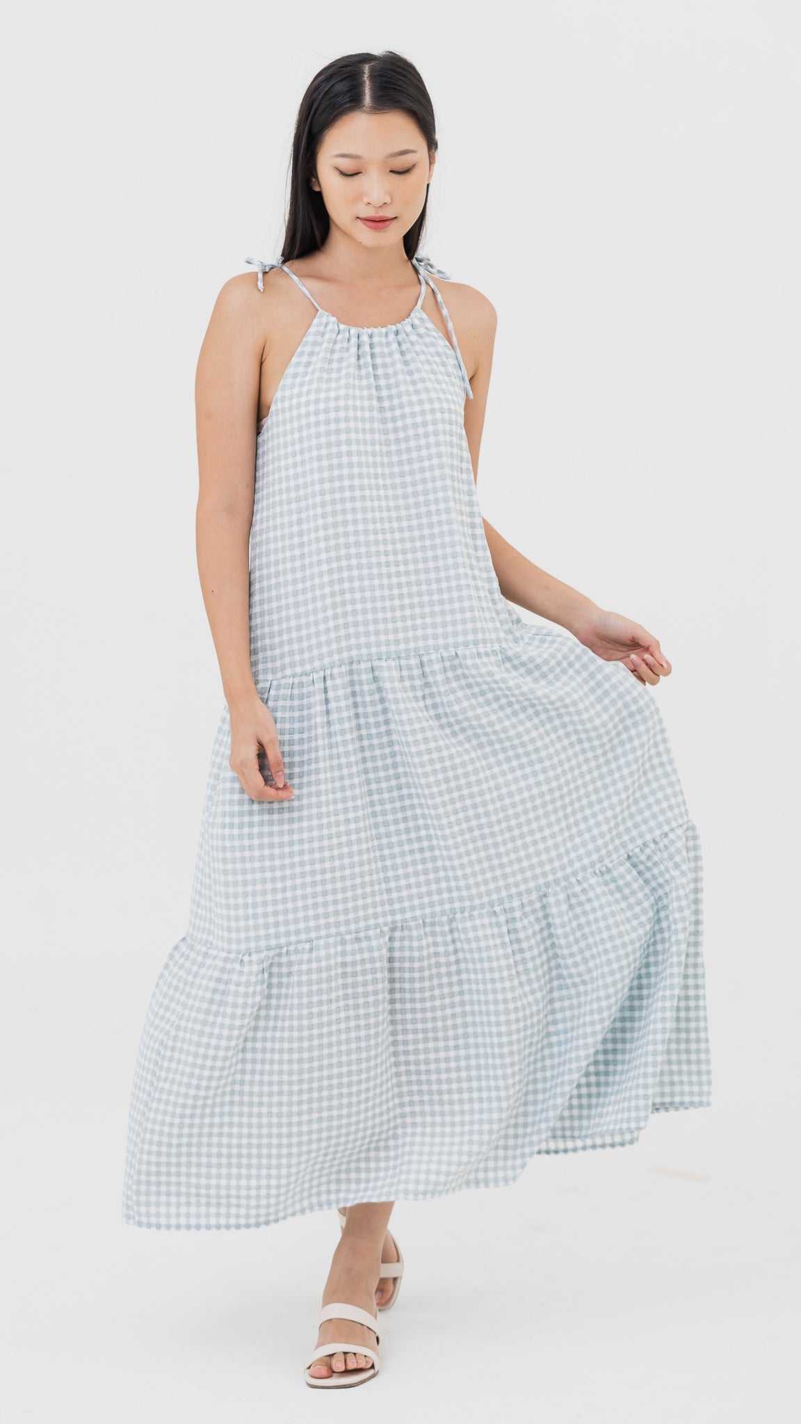 Natalia Halter Gingham Maxi Dress in Sage [ONLINE ONLY]