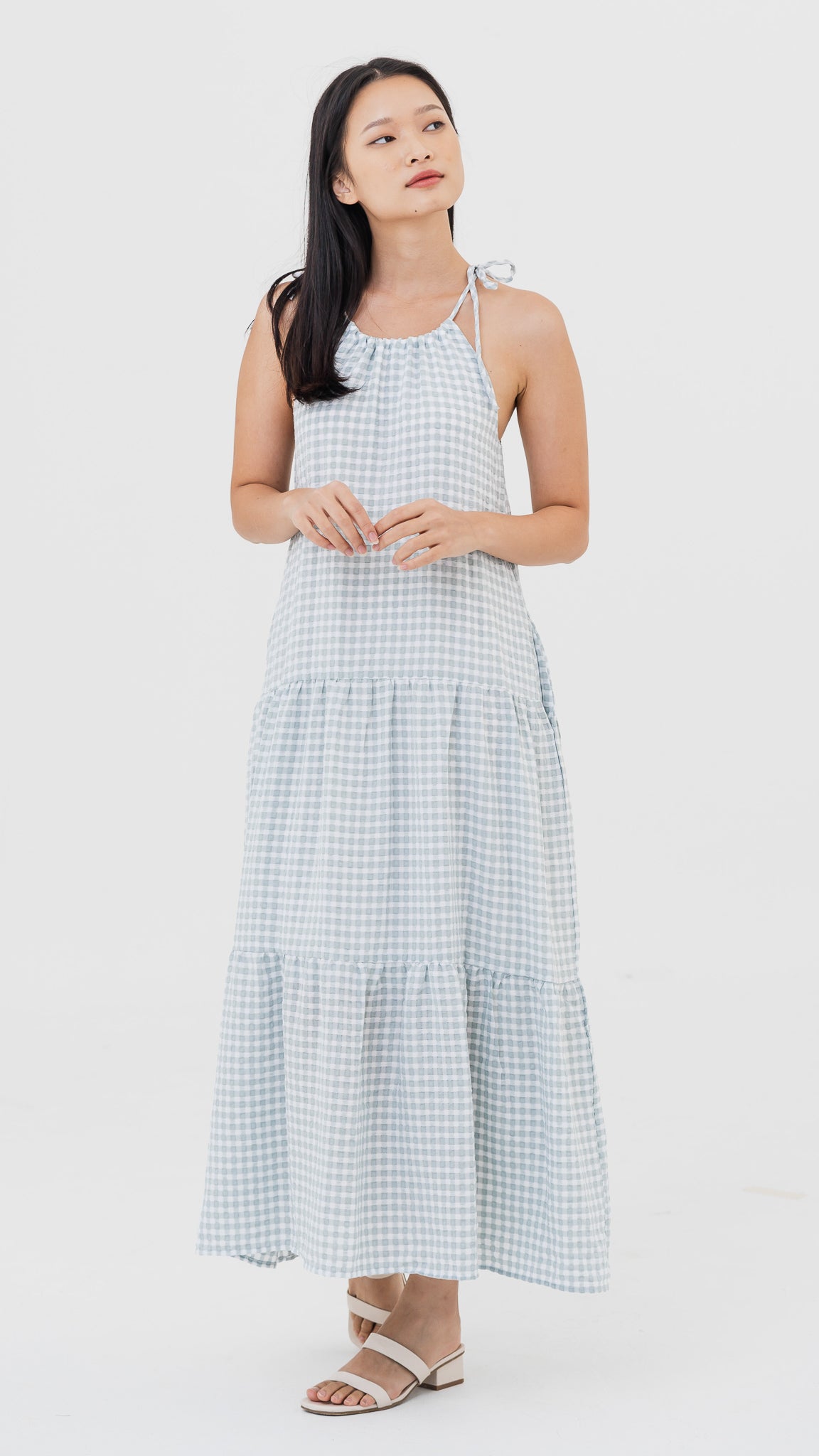 Natalia Halter Gingham Maxi Dress in Sage [ONLINE ONLY]