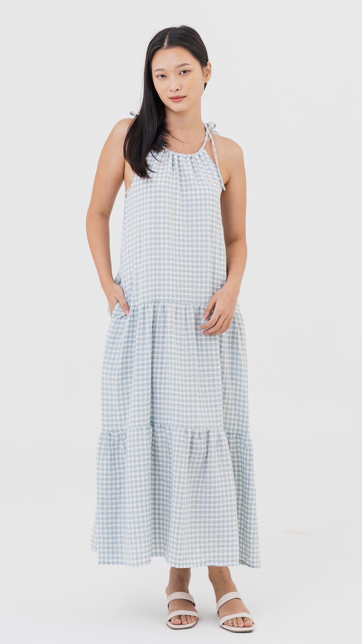Natalia Halter Gingham Maxi Dress in Sage [ONLINE ONLY]