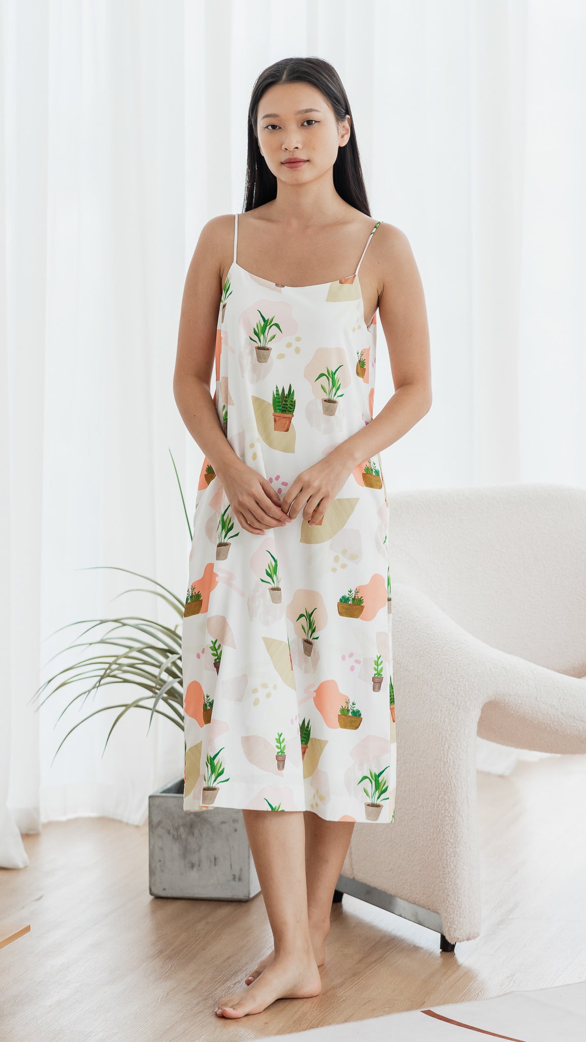 House Plants Two-way Midi Dress in White  [ONLINE ONLY]