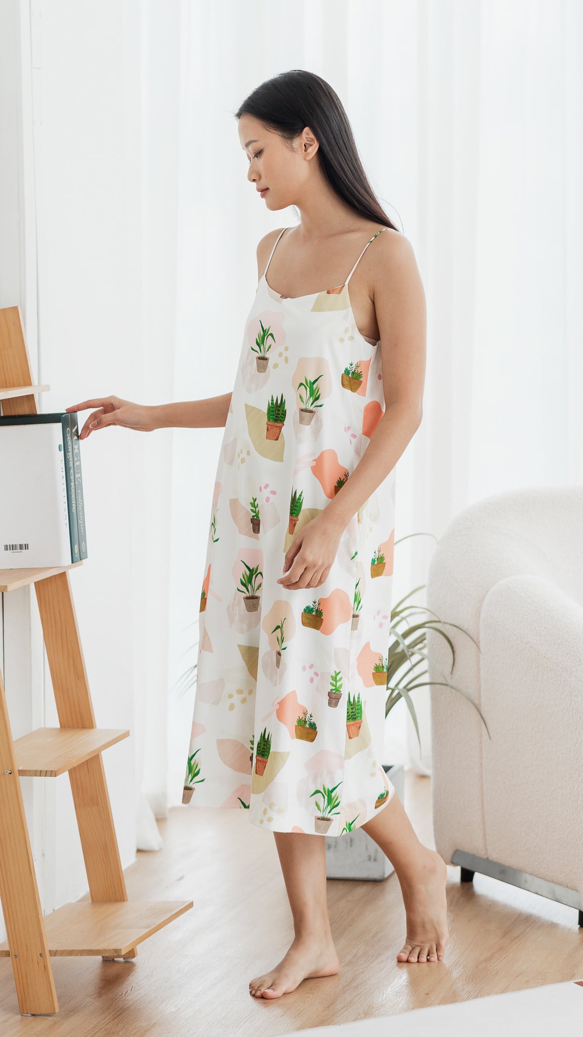House Plants Two-way Midi Dress in White  [ONLINE ONLY]