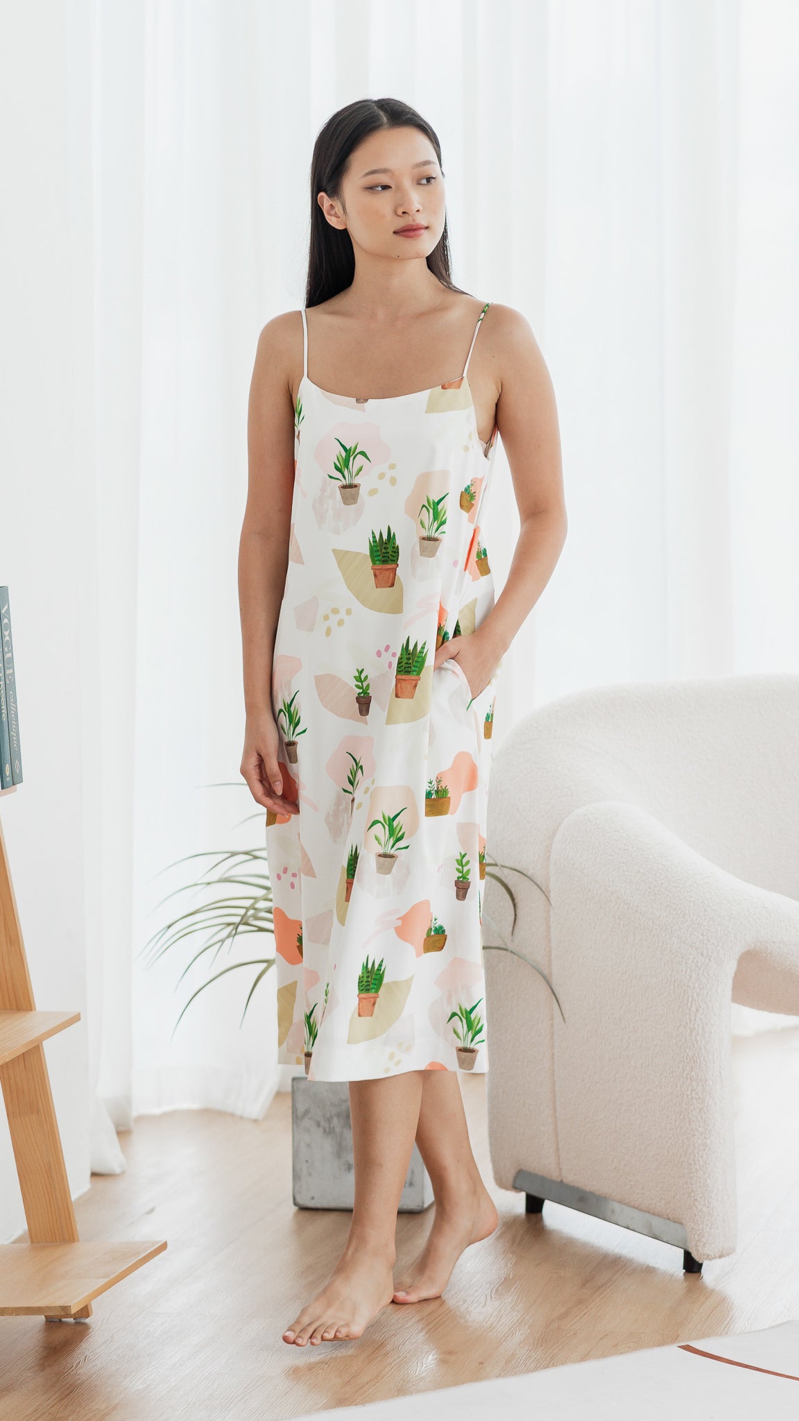 House Plants Two-way Midi Dress in White  [ONLINE ONLY]