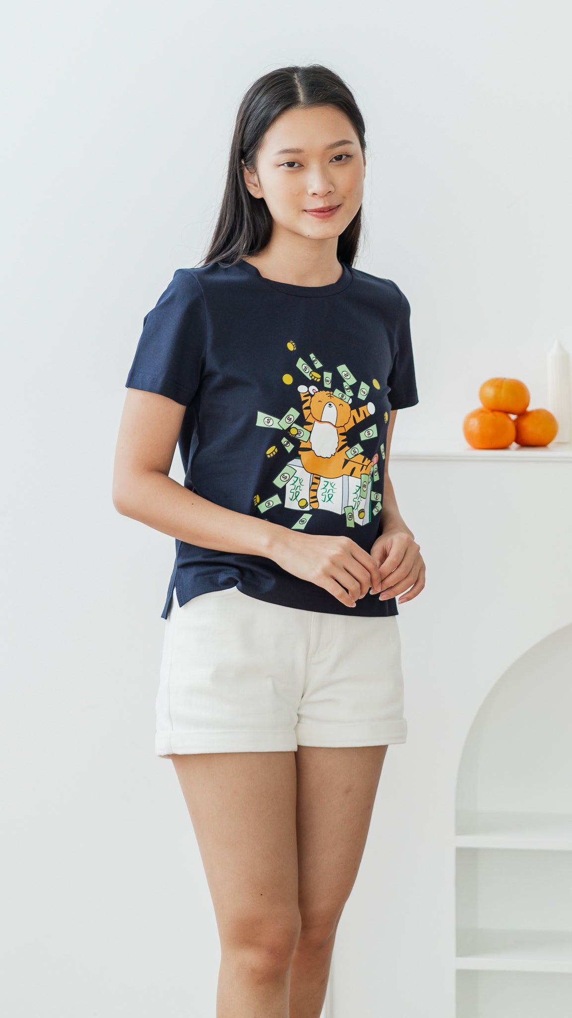Mahjong Tiger Women's Tee in Dark Blue [ONLINE ONLY]
