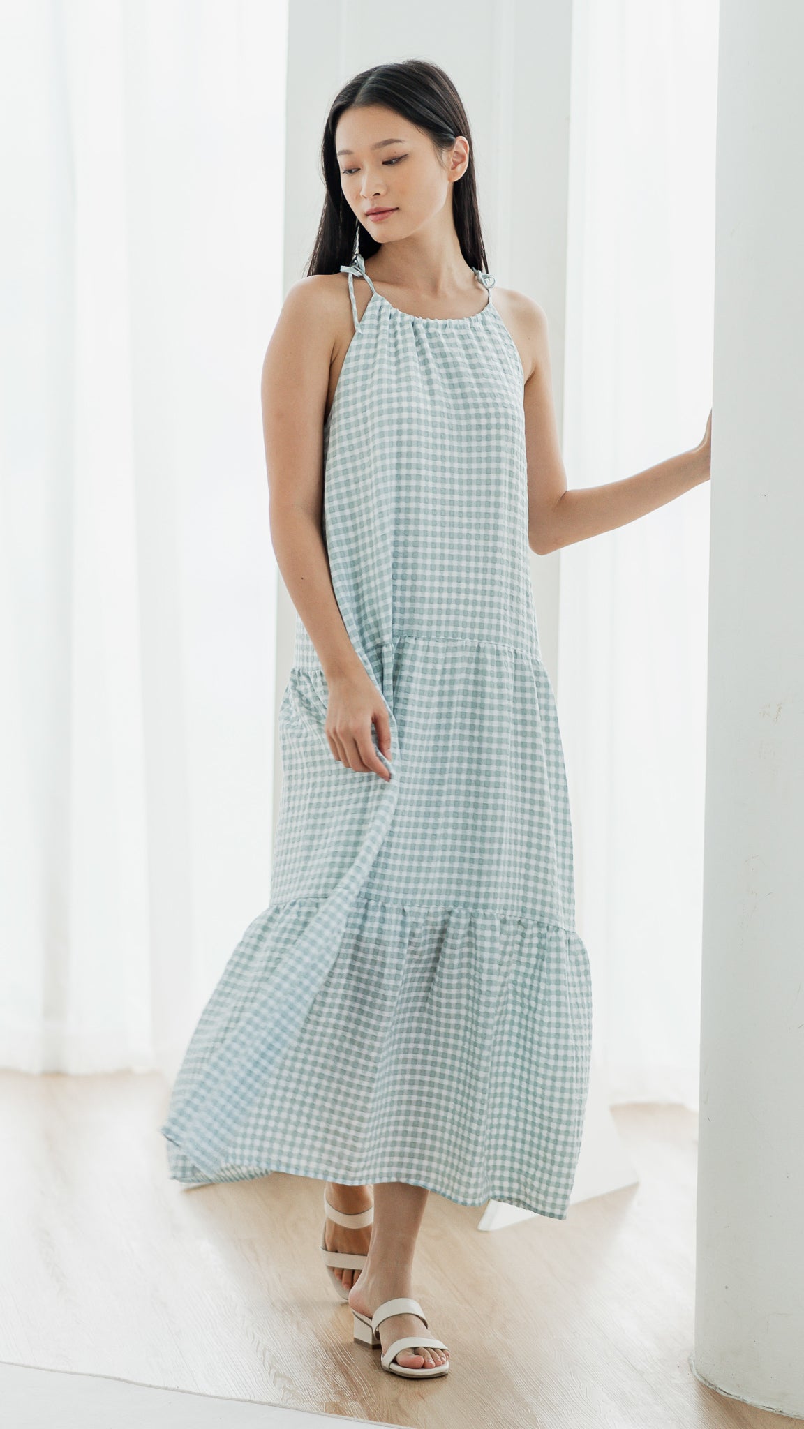 Natalia Halter Gingham Maxi Dress in Sage [ONLINE ONLY]