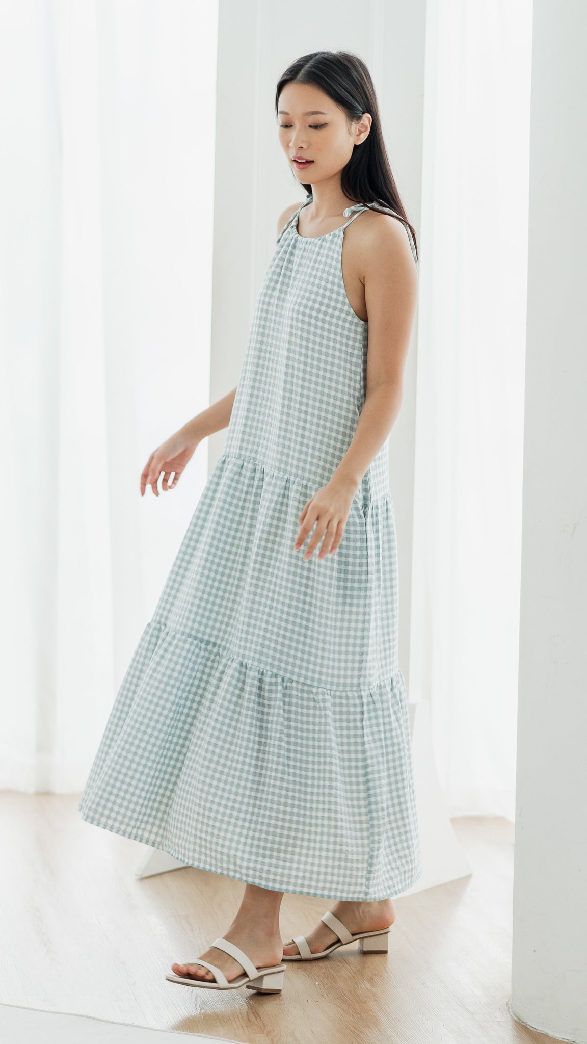Natalia Halter Gingham Maxi Dress in Sage [ONLINE ONLY]