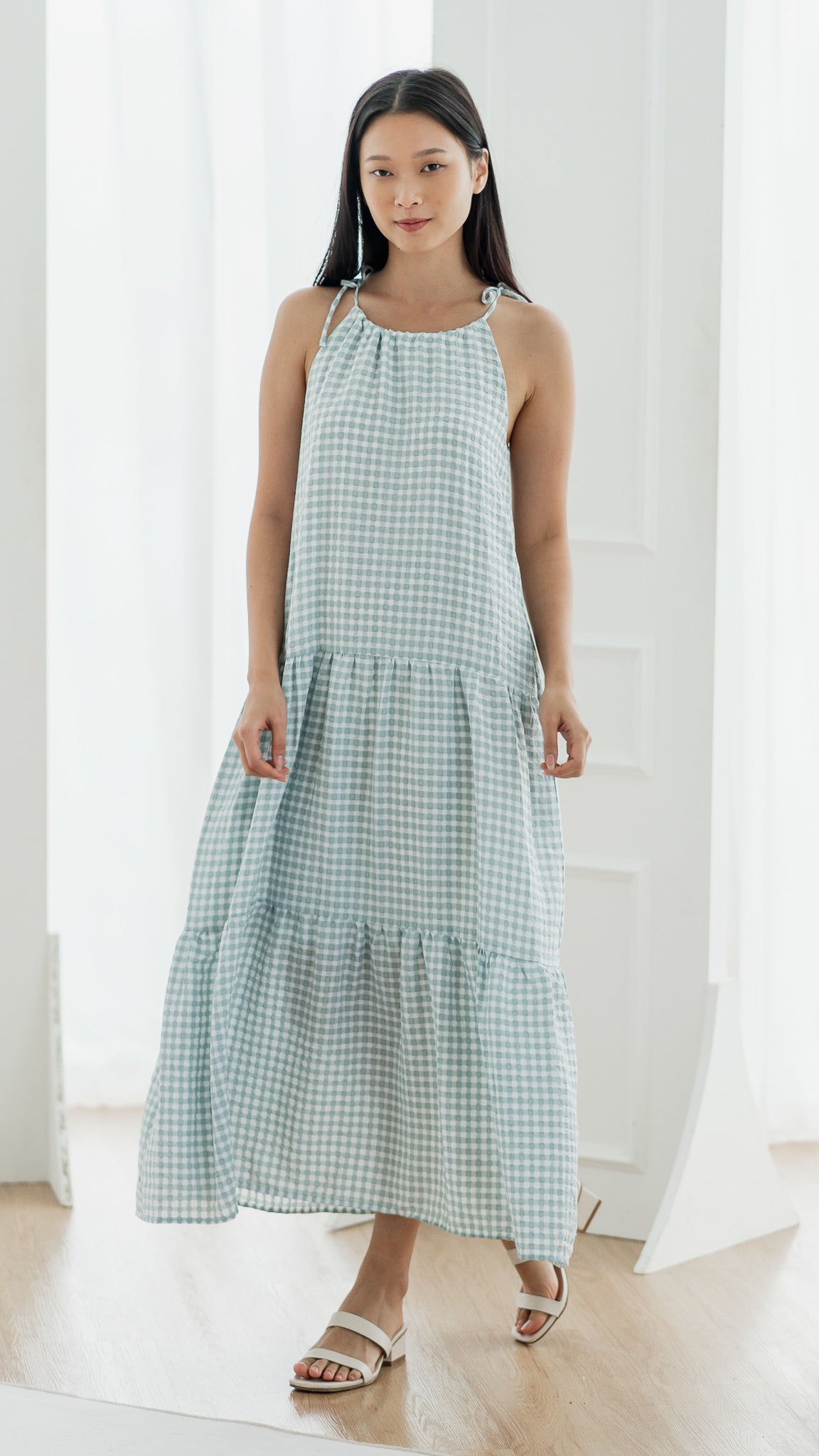 Natalia Halter Gingham Maxi Dress in Sage [ONLINE ONLY]