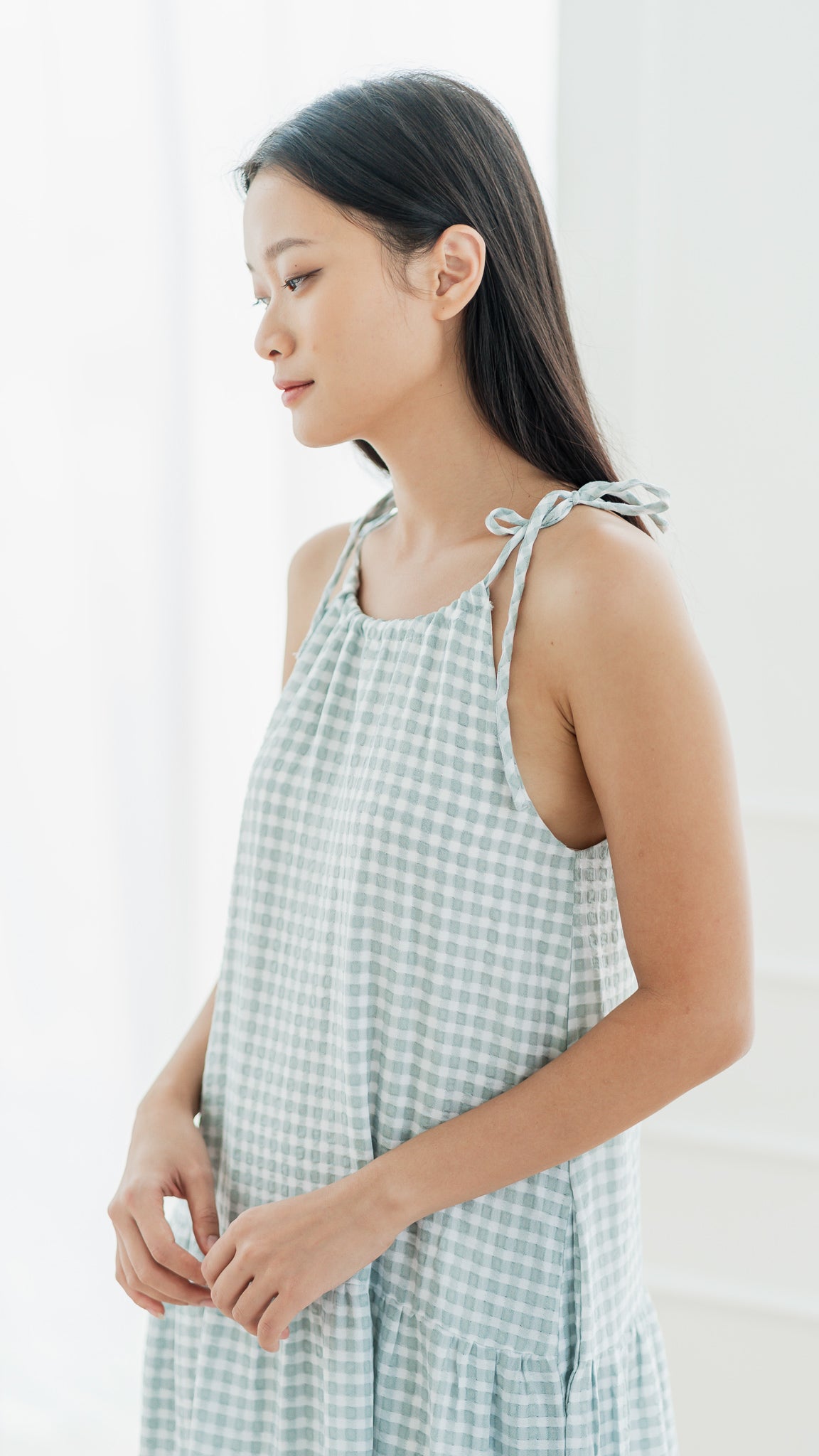 Natalia Halter Gingham Maxi Dress in Sage [ONLINE ONLY]