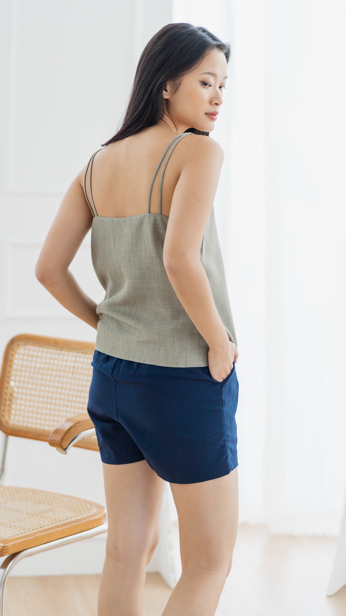 Mica Double Strap Camisole in Green [ONLINE ONLY]