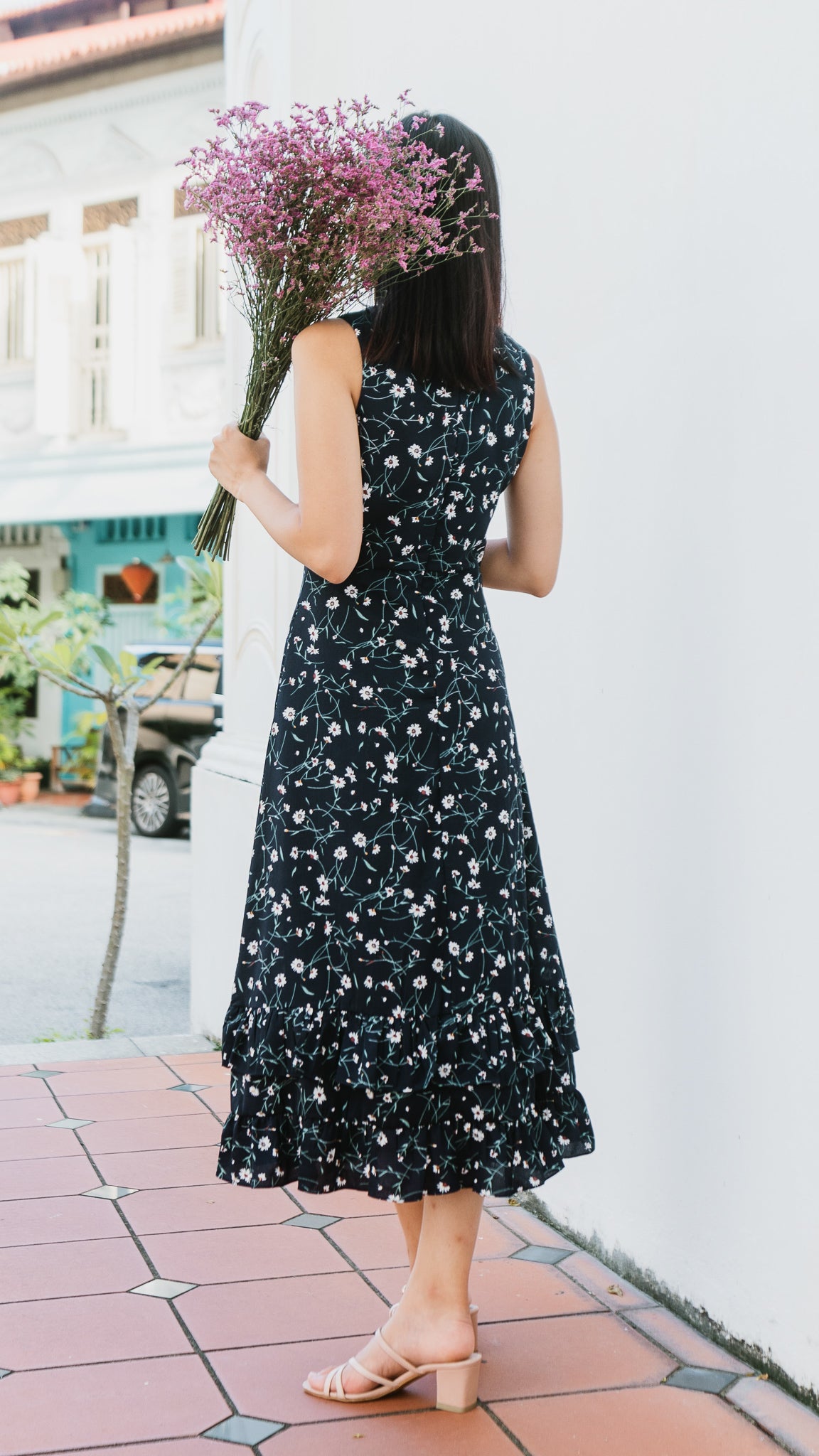 Hope Frill Hem Dress in Dark Blue [ONLINE ONLY]