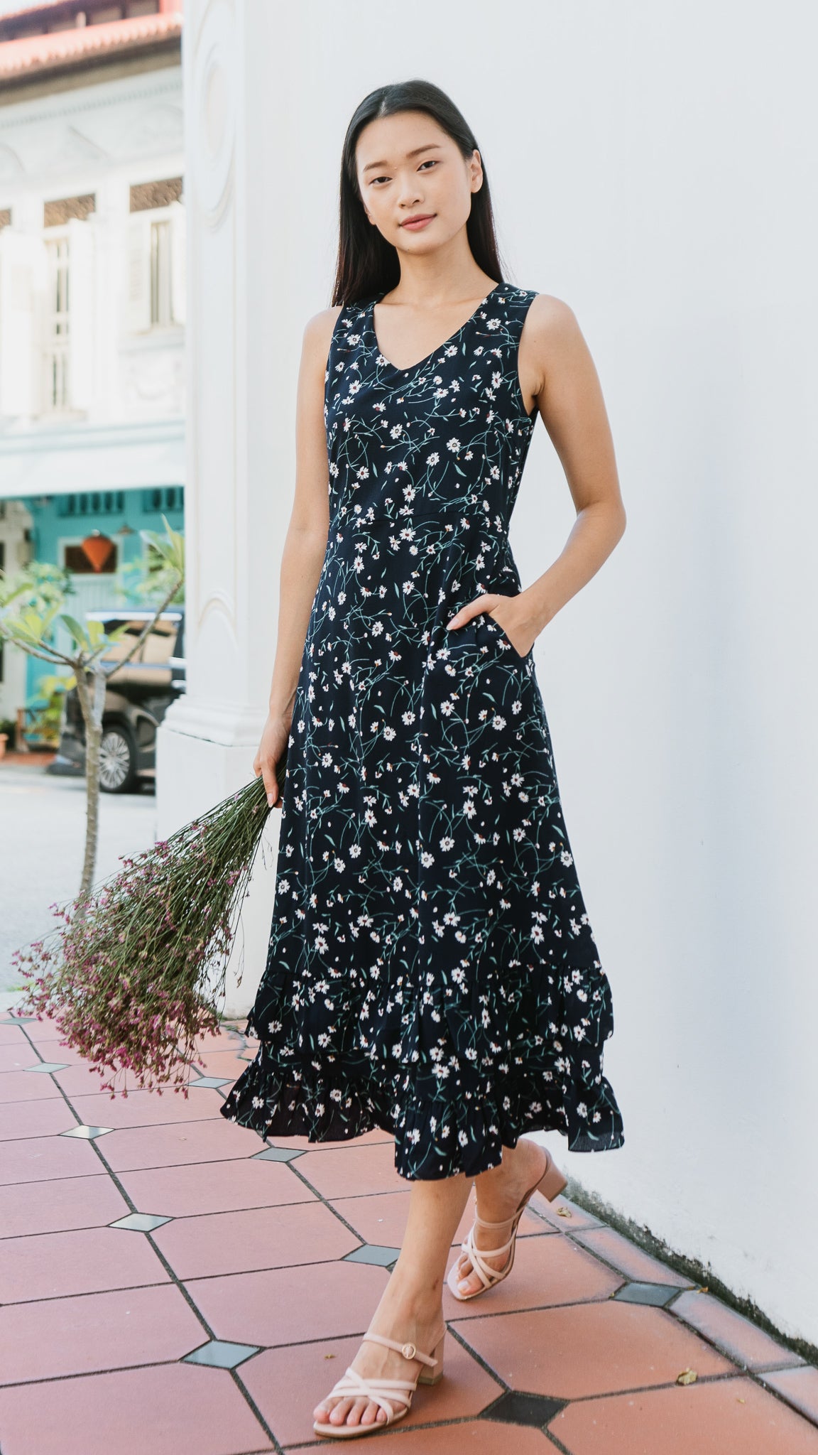 Hope Frill Hem Dress in Dark Blue [ONLINE ONLY]