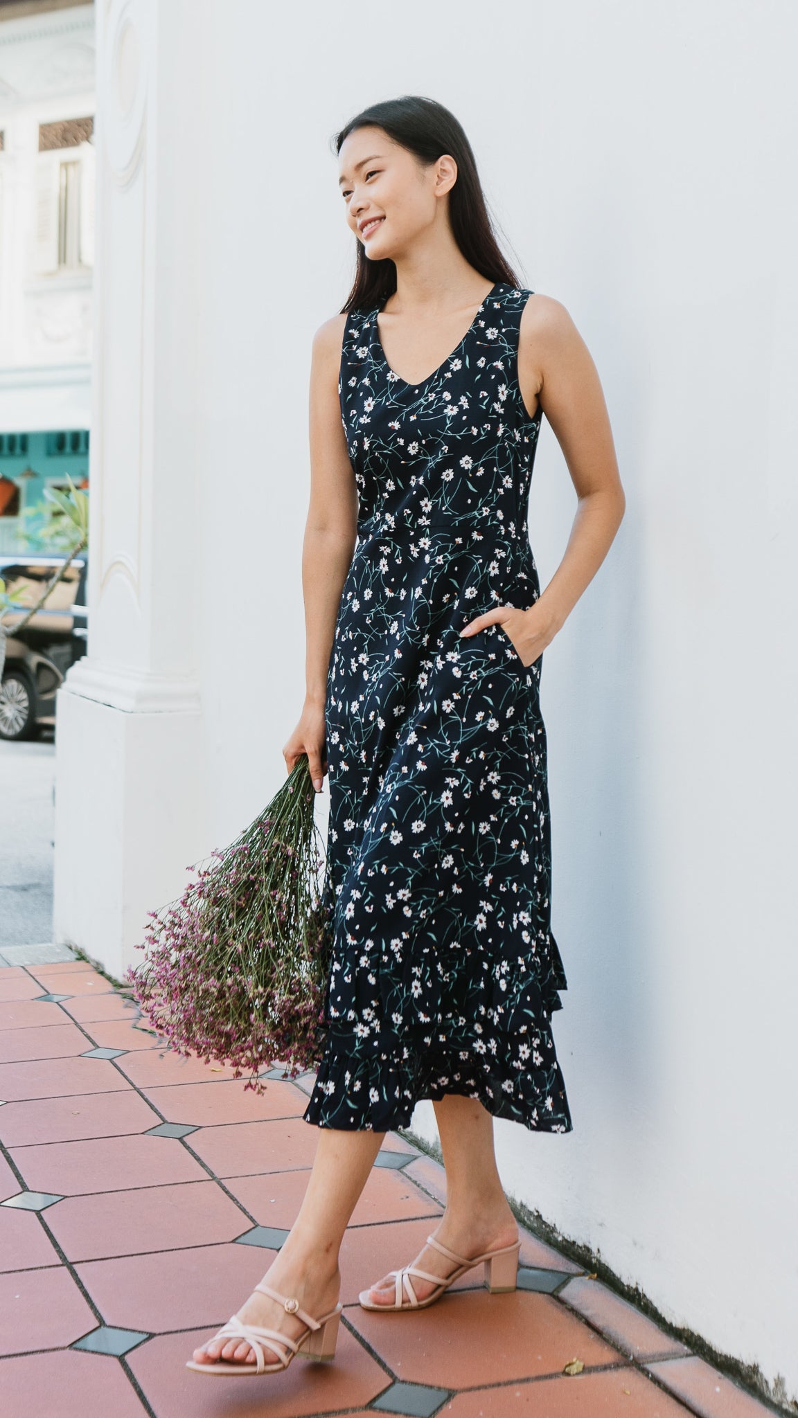 Hope Frill Hem Dress in Dark Blue [ONLINE ONLY]