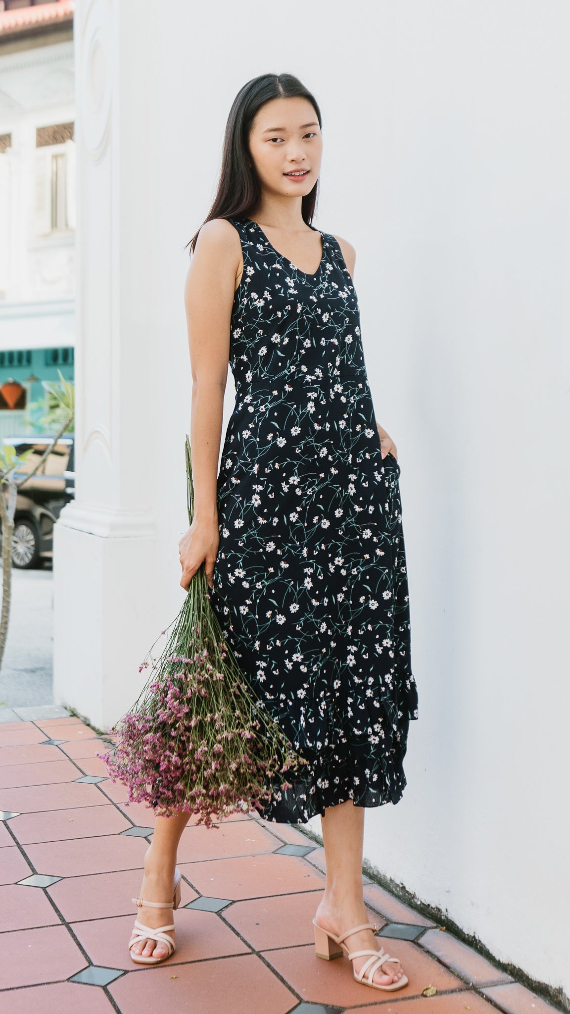 Hope Frill Hem Dress in Dark Blue [ONLINE ONLY]