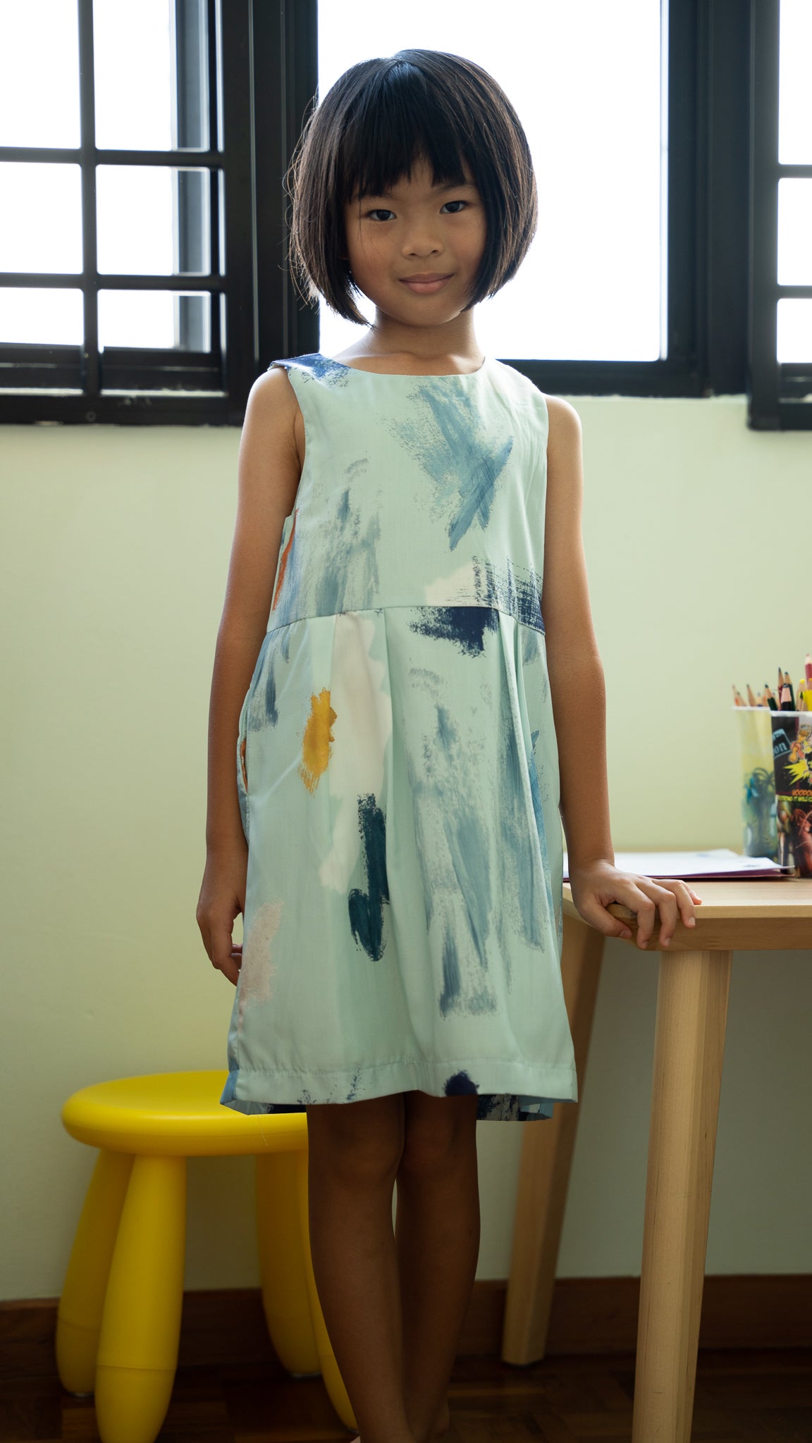 If I Were A Painter Kids' Dress in Aqua
