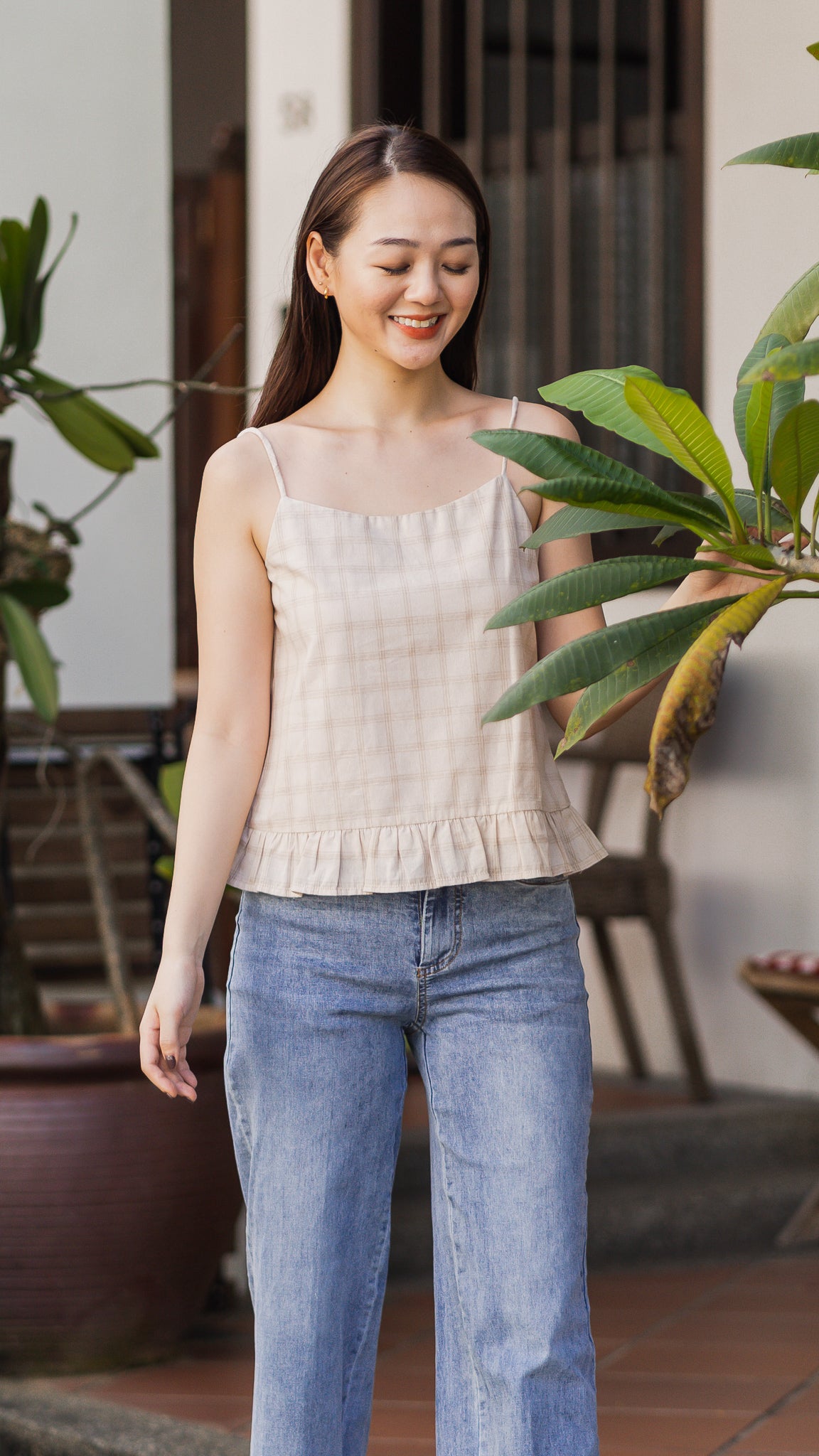 Avis Checkered Blouse in Beige [ONLINE ONLY]
