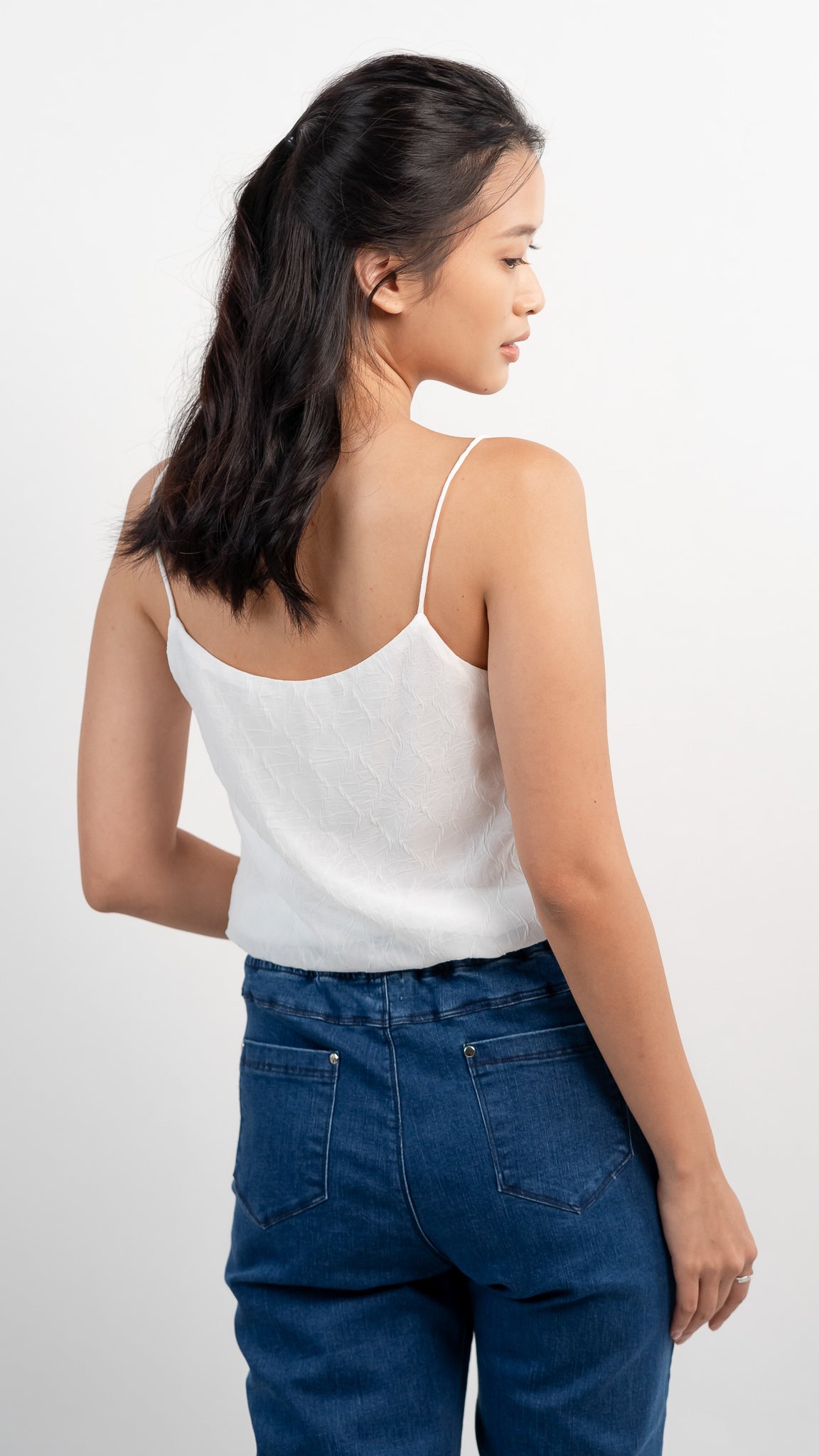 Cora Textured Two-way Camisole in White  [ONLINE ONLY]