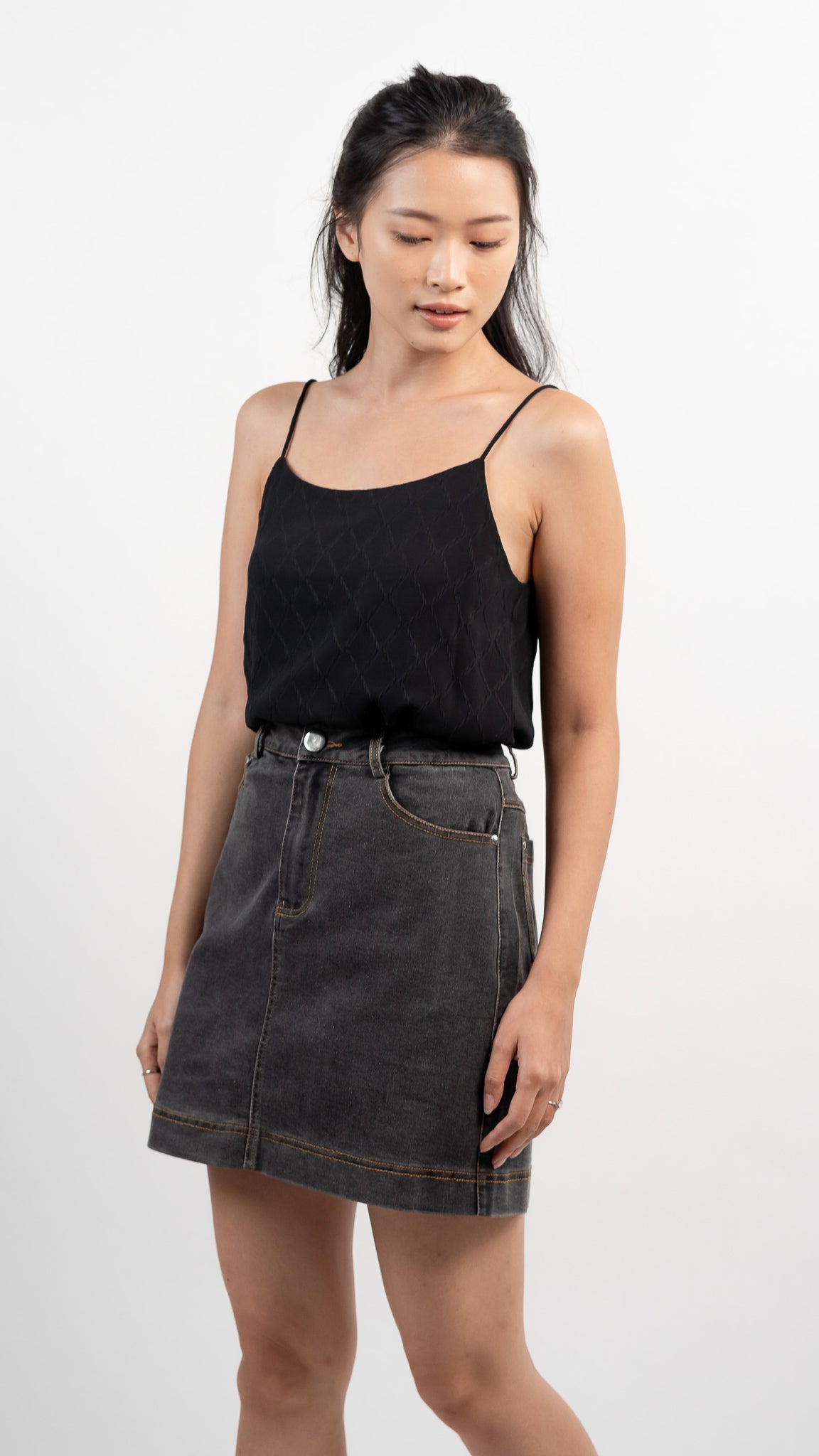 Cora Textured Two-way Camisole in Black  [ONLINE ONLY]