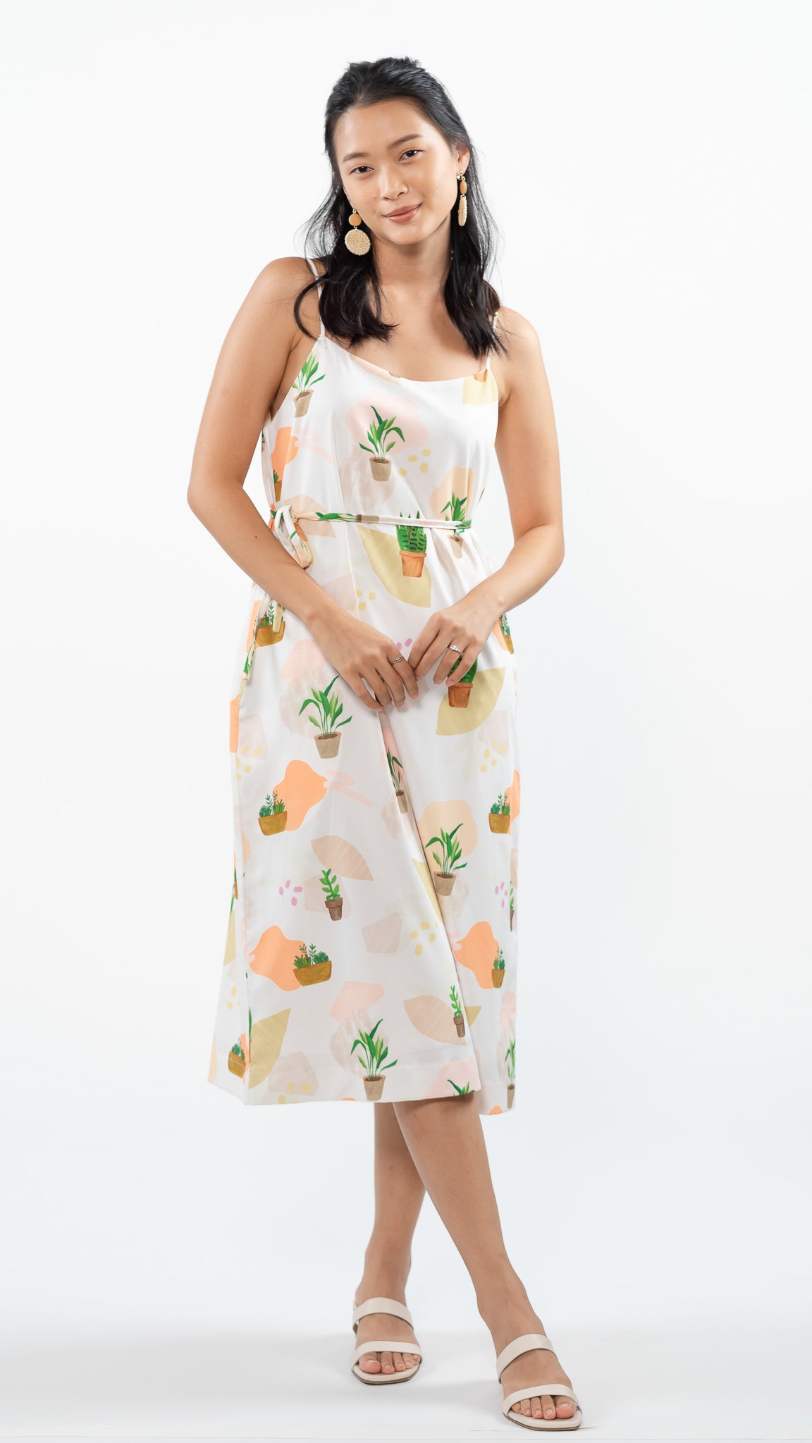 House Plants Two-way Midi Dress in White  [ONLINE ONLY]