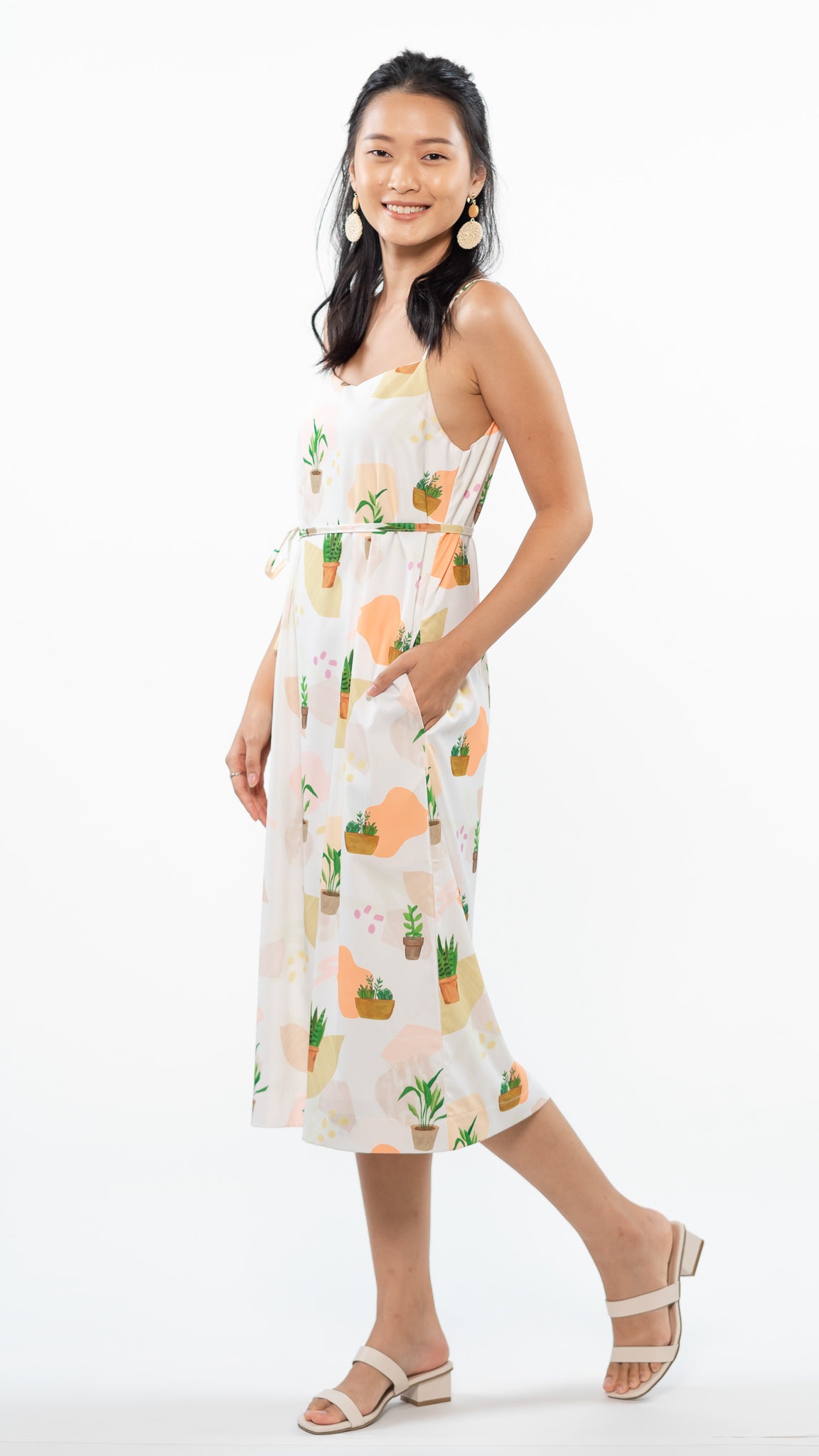 House Plants Two-way Midi Dress in White  [ONLINE ONLY]