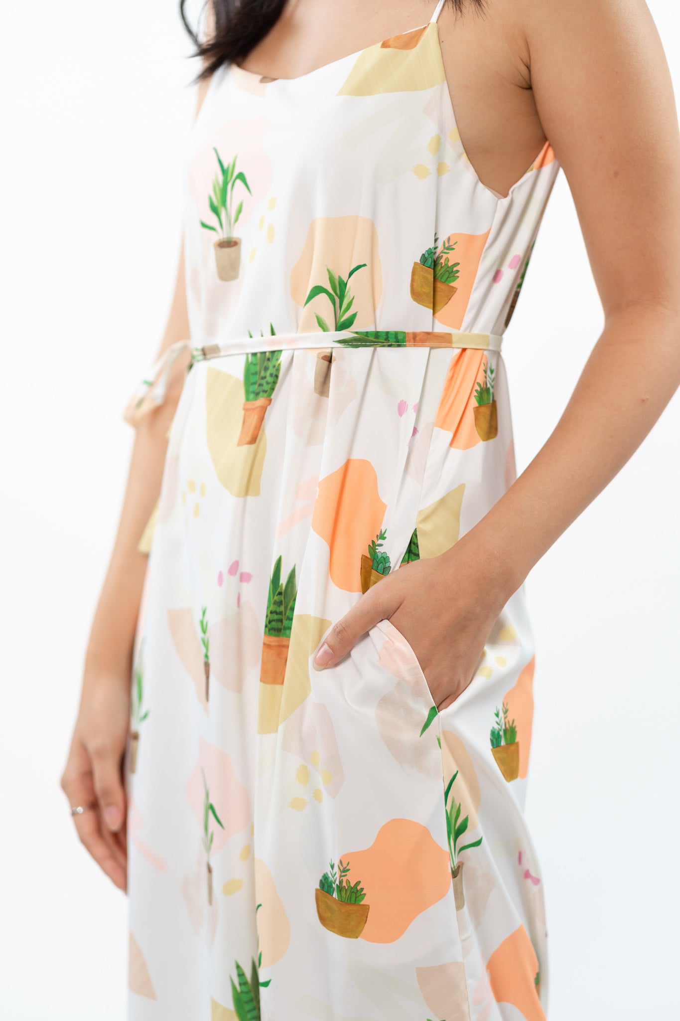 House Plants Two-way Midi Dress in White  [ONLINE ONLY]