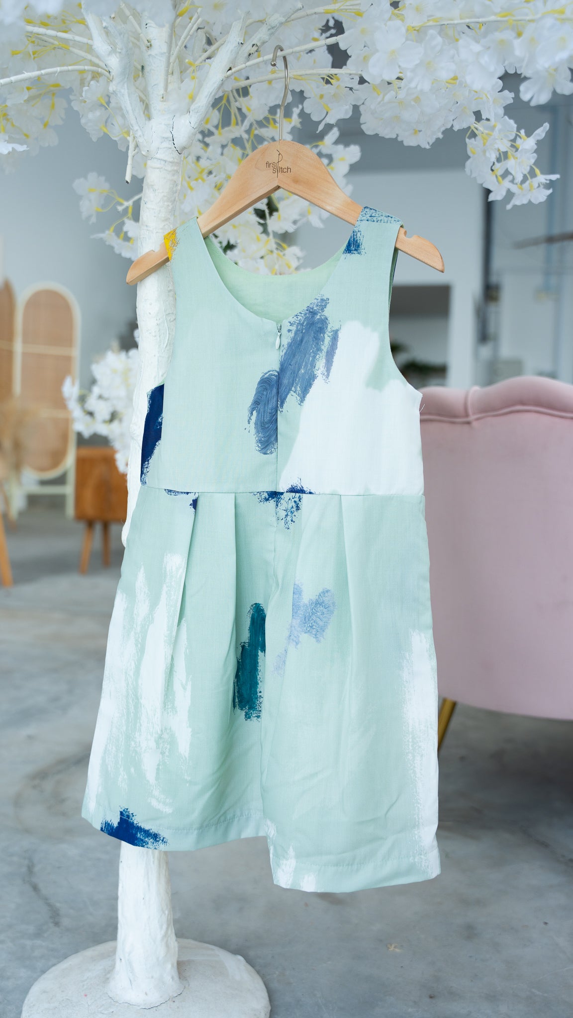 If I Were A Painter Kids' Dress in Sage