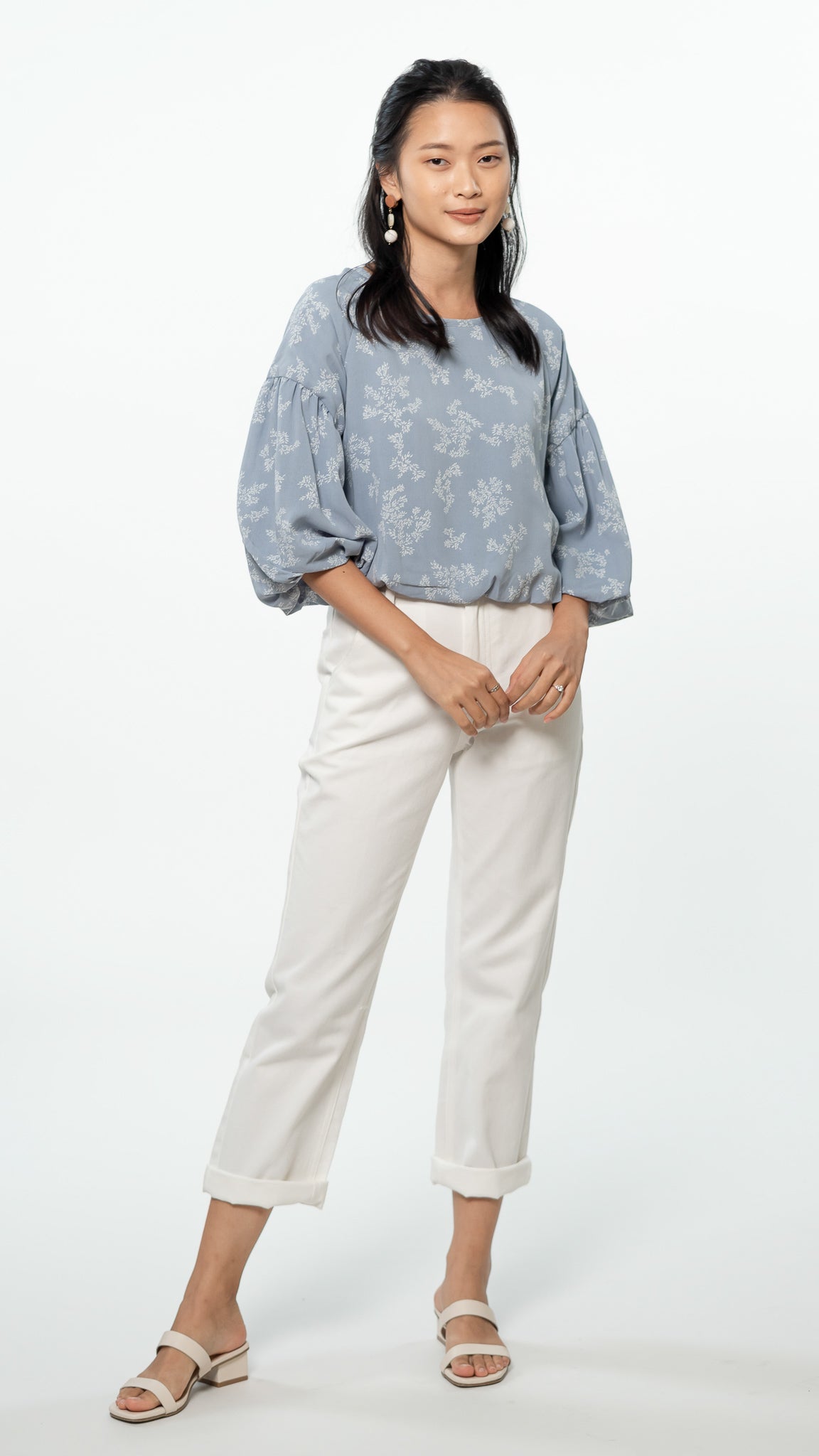 Dan Lantern Sleeve Printed Blouse in Blue [ONLINE ONLY]