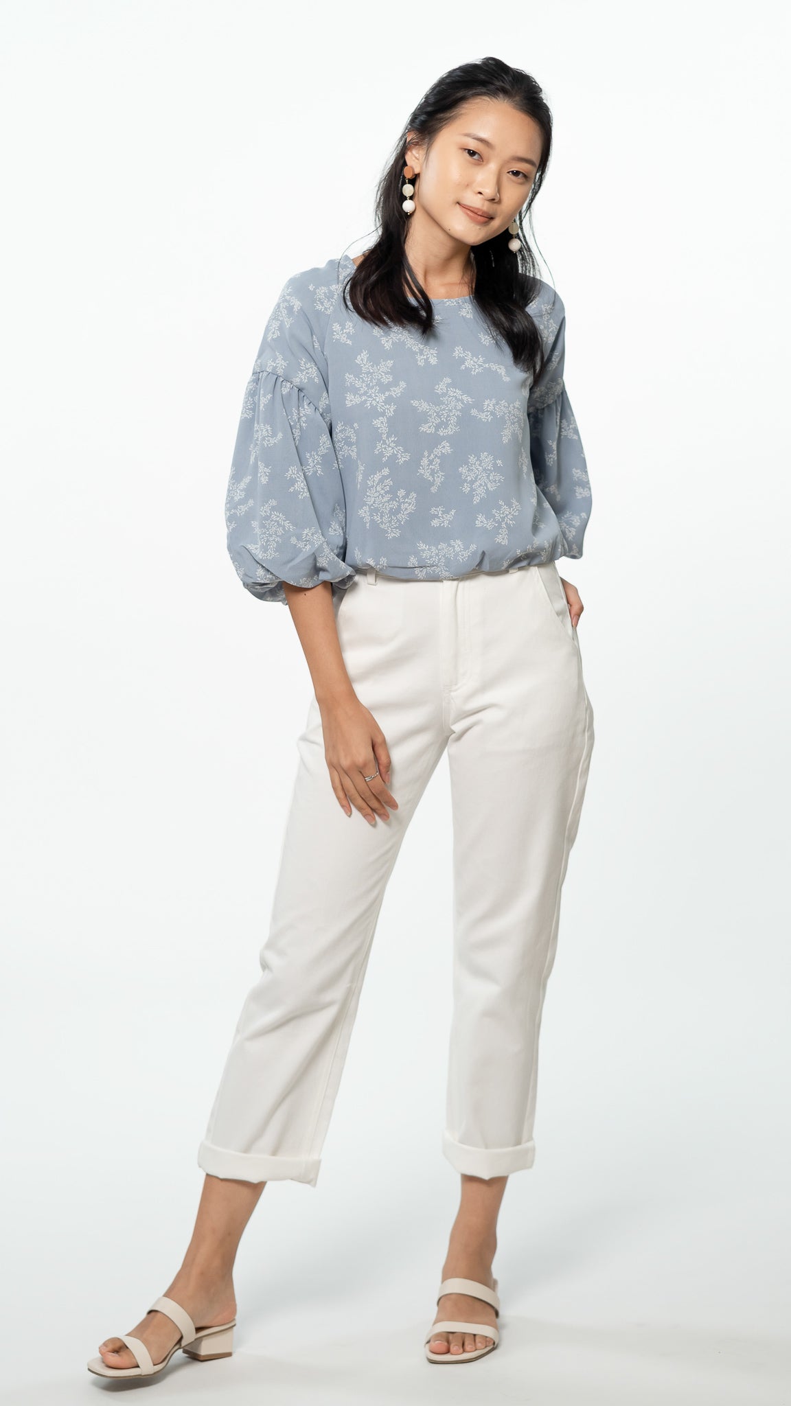 Dan Lantern Sleeve Printed Blouse in Blue [ONLINE ONLY]