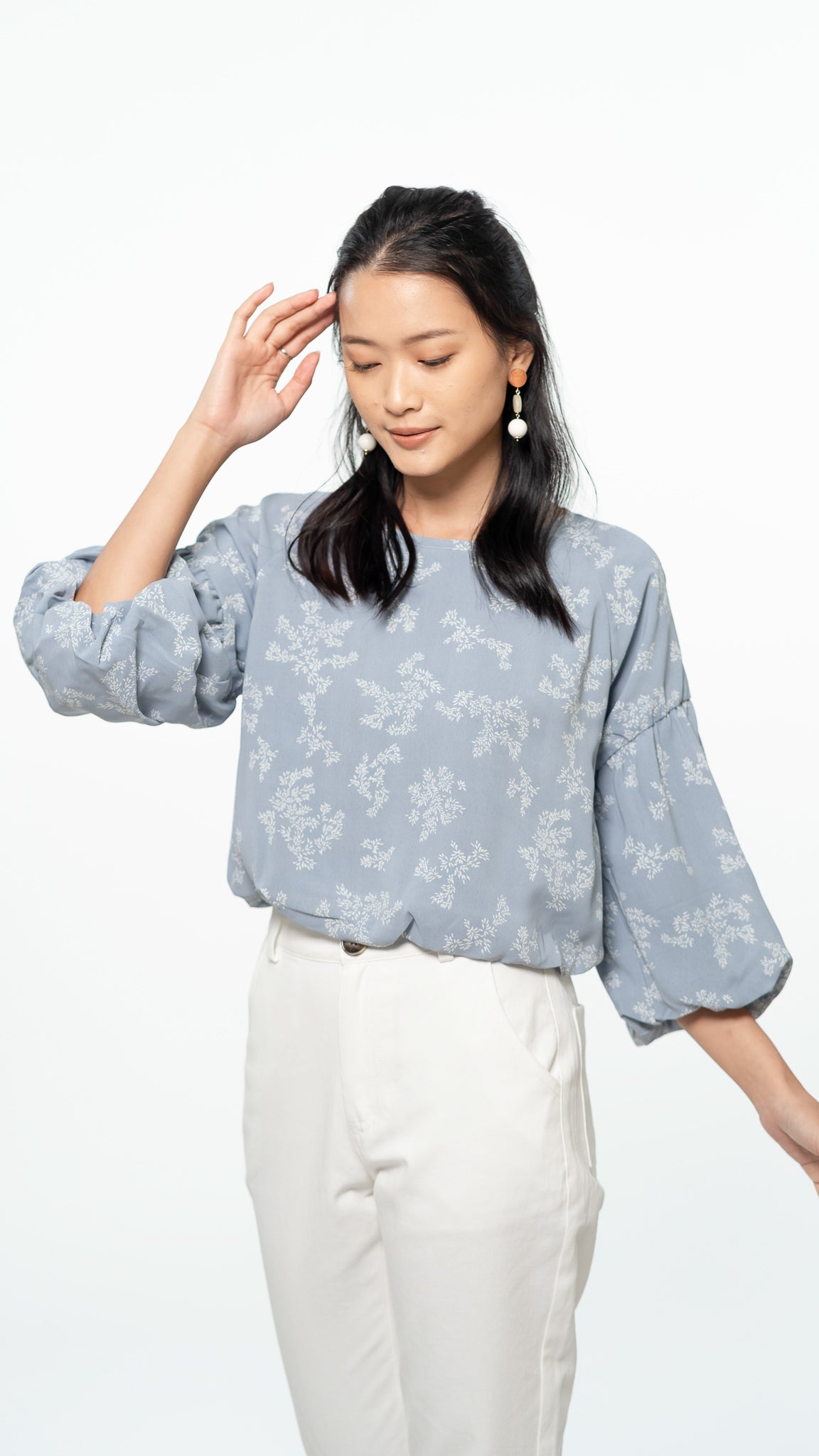 Dan Lantern Sleeve Printed Blouse in Blue [ONLINE ONLY]