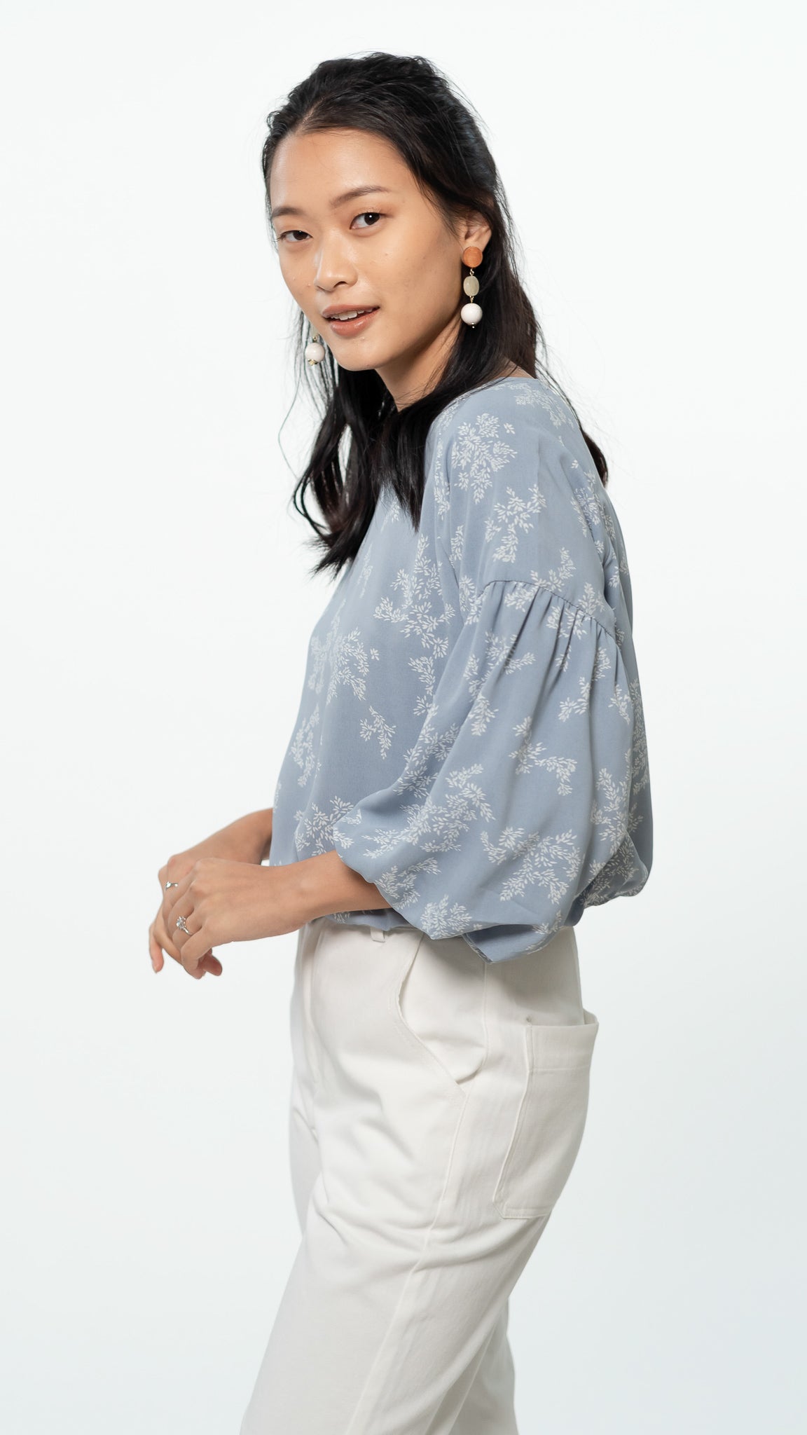 Dan Lantern Sleeve Printed Blouse in Blue [ONLINE ONLY]