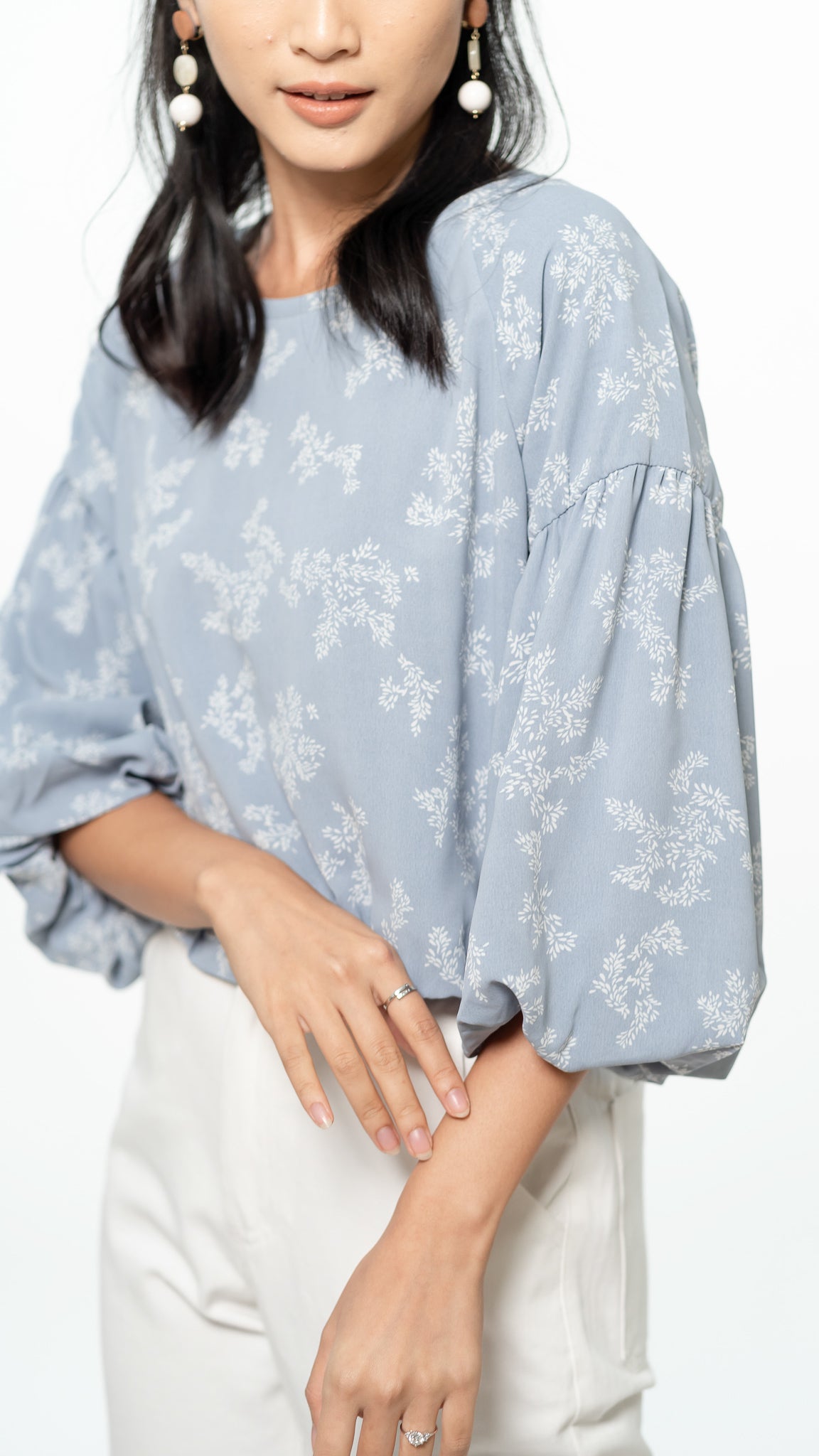 Dan Lantern Sleeve Printed Blouse in Blue [ONLINE ONLY]