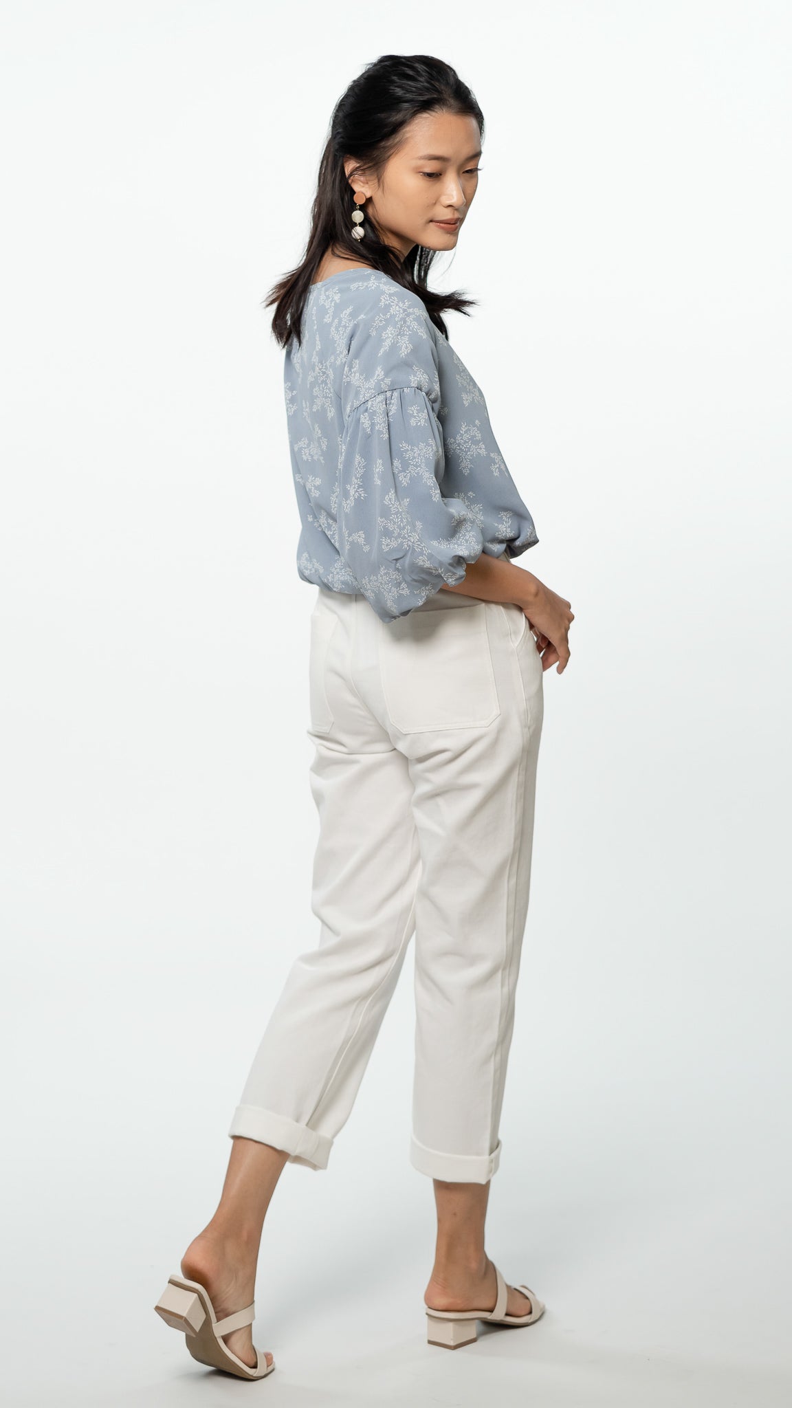 Dan Lantern Sleeve Printed Blouse in Blue [ONLINE ONLY]