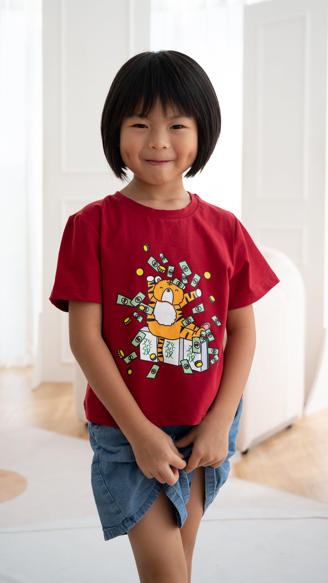 Mahjong Tiger Kids' Tee in Red [ONLINE ONLY]
