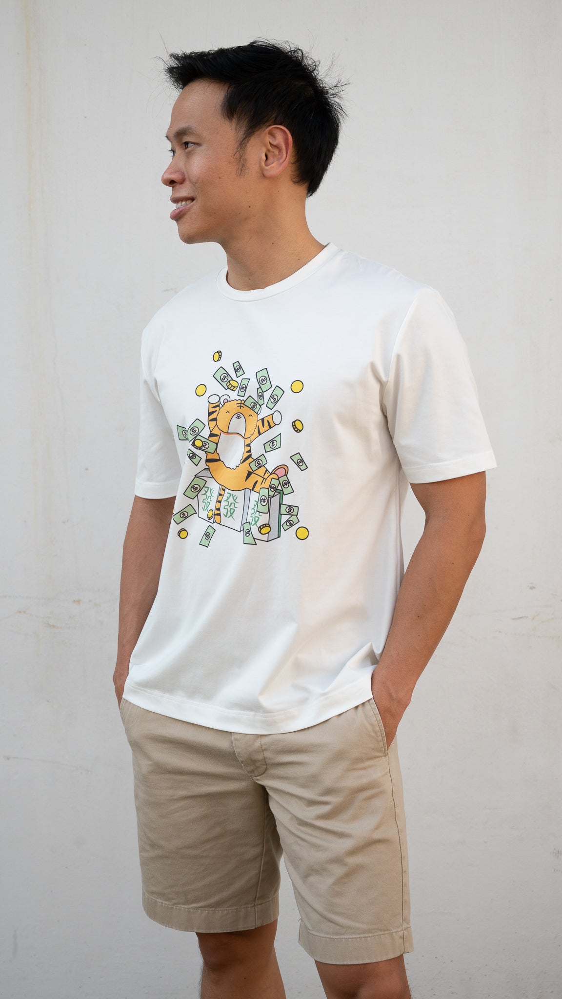 Mahjong Tiger Men's Tee in White [ONLINE ONLY]