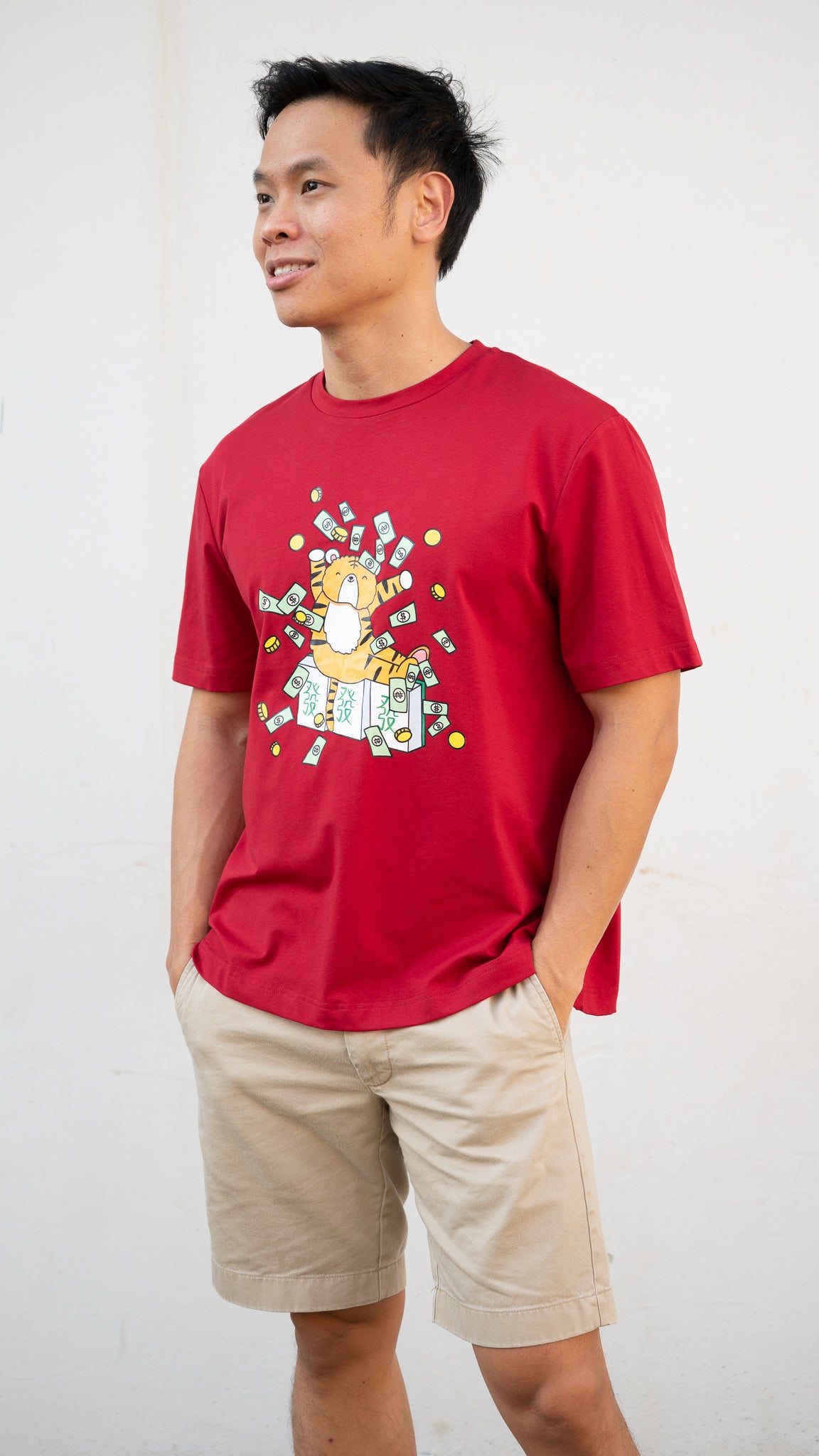 Mahjong Tiger Men's Tee in Red [ONLINE ONLY]