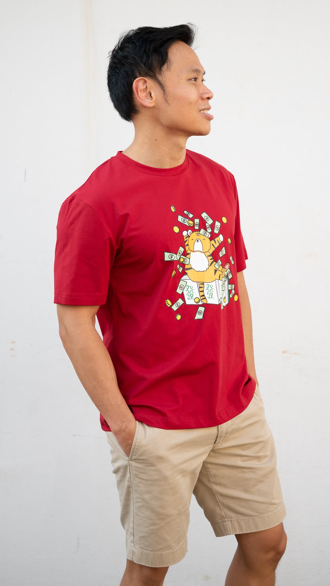 Mahjong Tiger Men's Tee in Red [ONLINE ONLY]