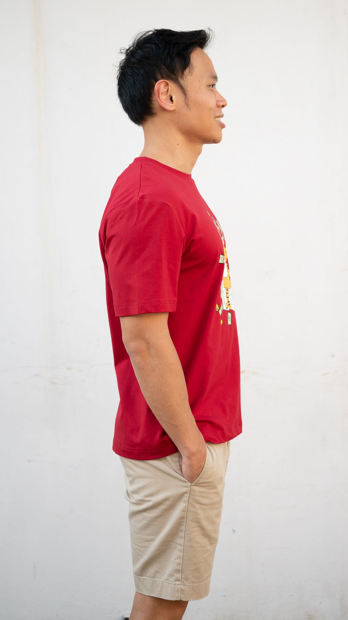 Mahjong Tiger Men's Tee in Red [ONLINE ONLY]