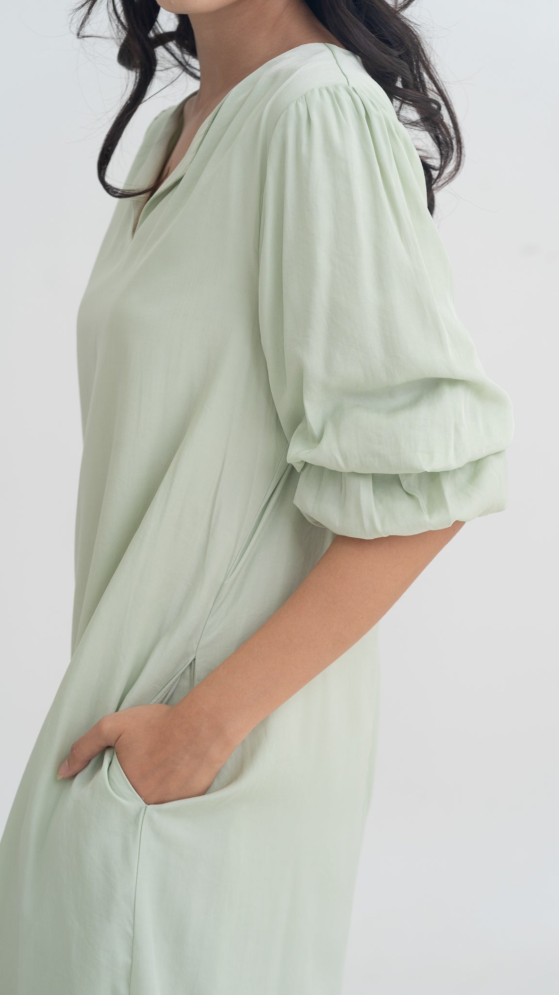 Emille Layered Sleeve Dress in Light Green [ONLINE ONLY]