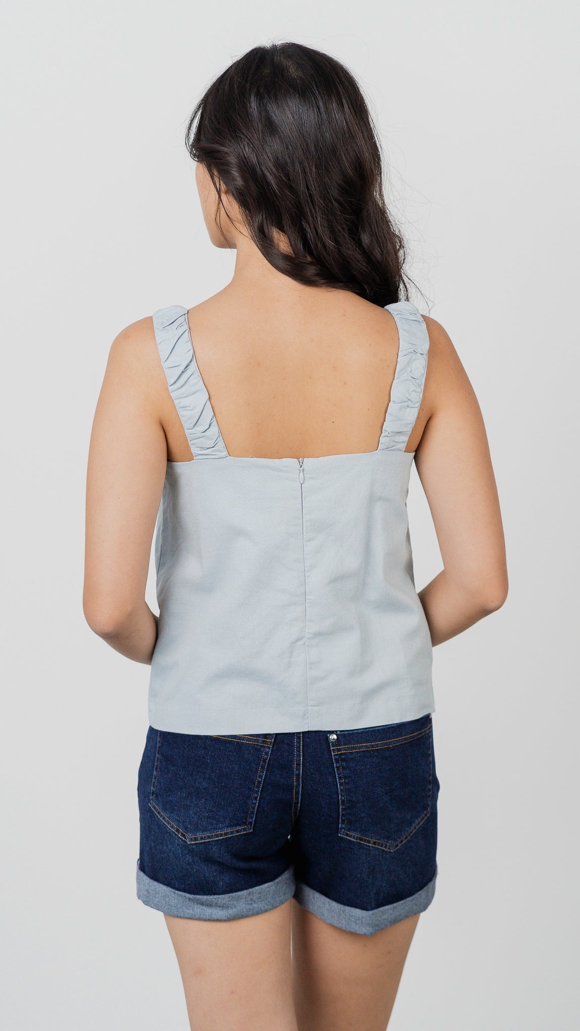 Thea Wide Strap Linen Camisole in Sky Blue [ONLINE ONLY] - First