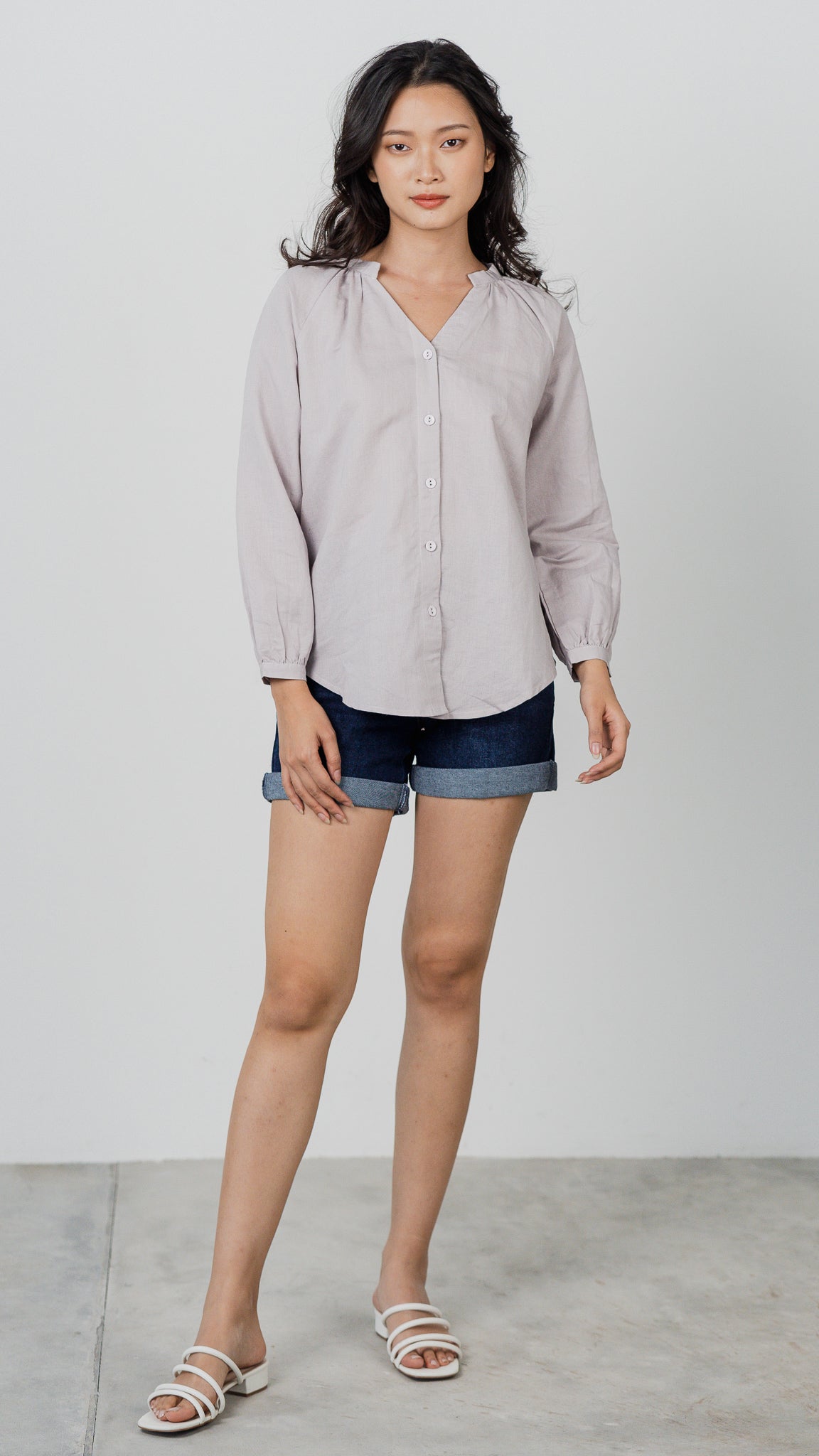 Noah Long Sleeve Linen Shirt in Lilac [ONLINE ONLY]