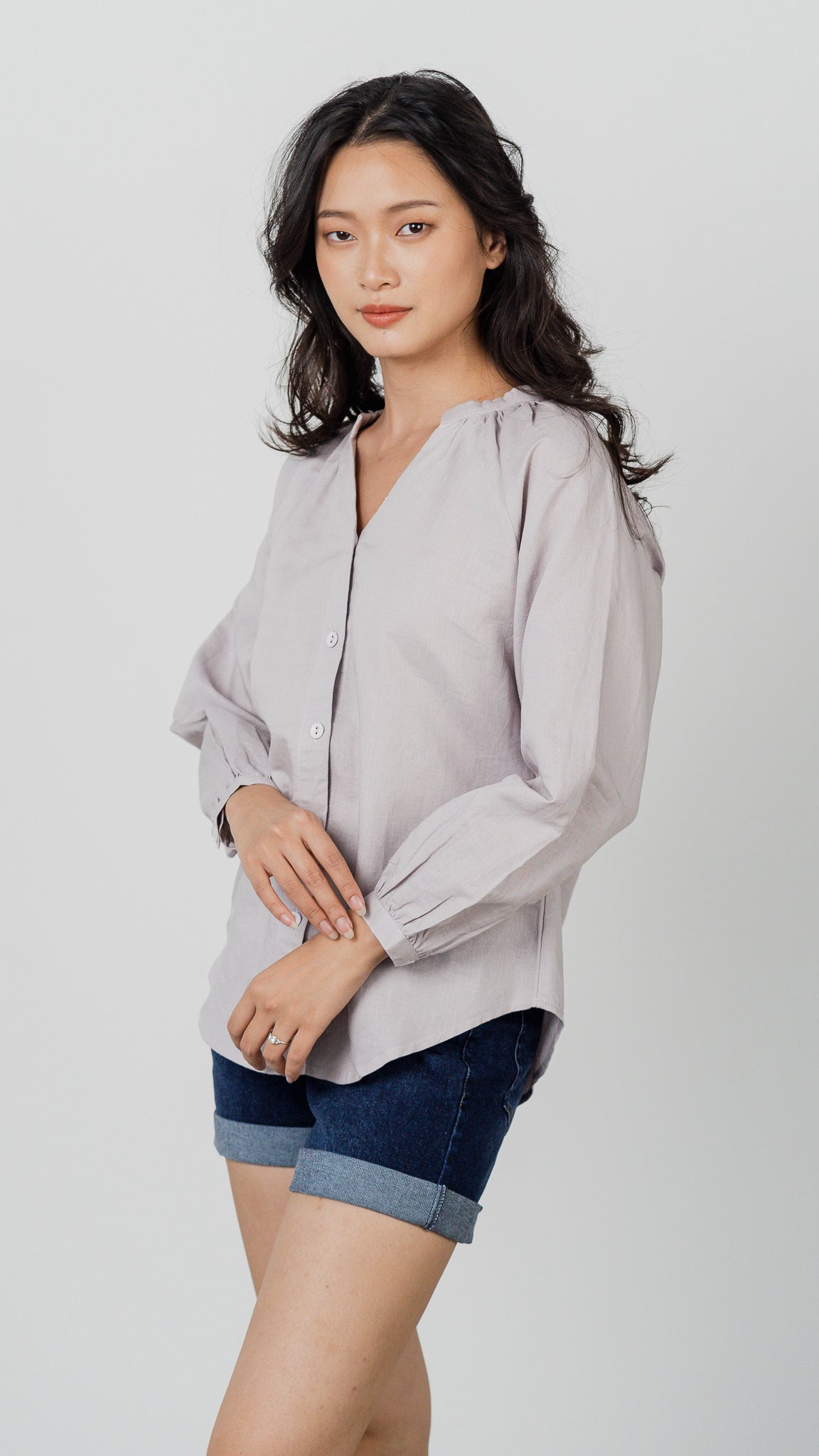 Noah Long Sleeve Linen Shirt in Lilac [ONLINE ONLY]