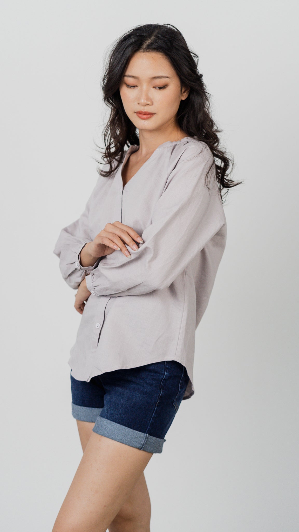 Noah Long Sleeve Linen Shirt in Lilac [ONLINE ONLY]