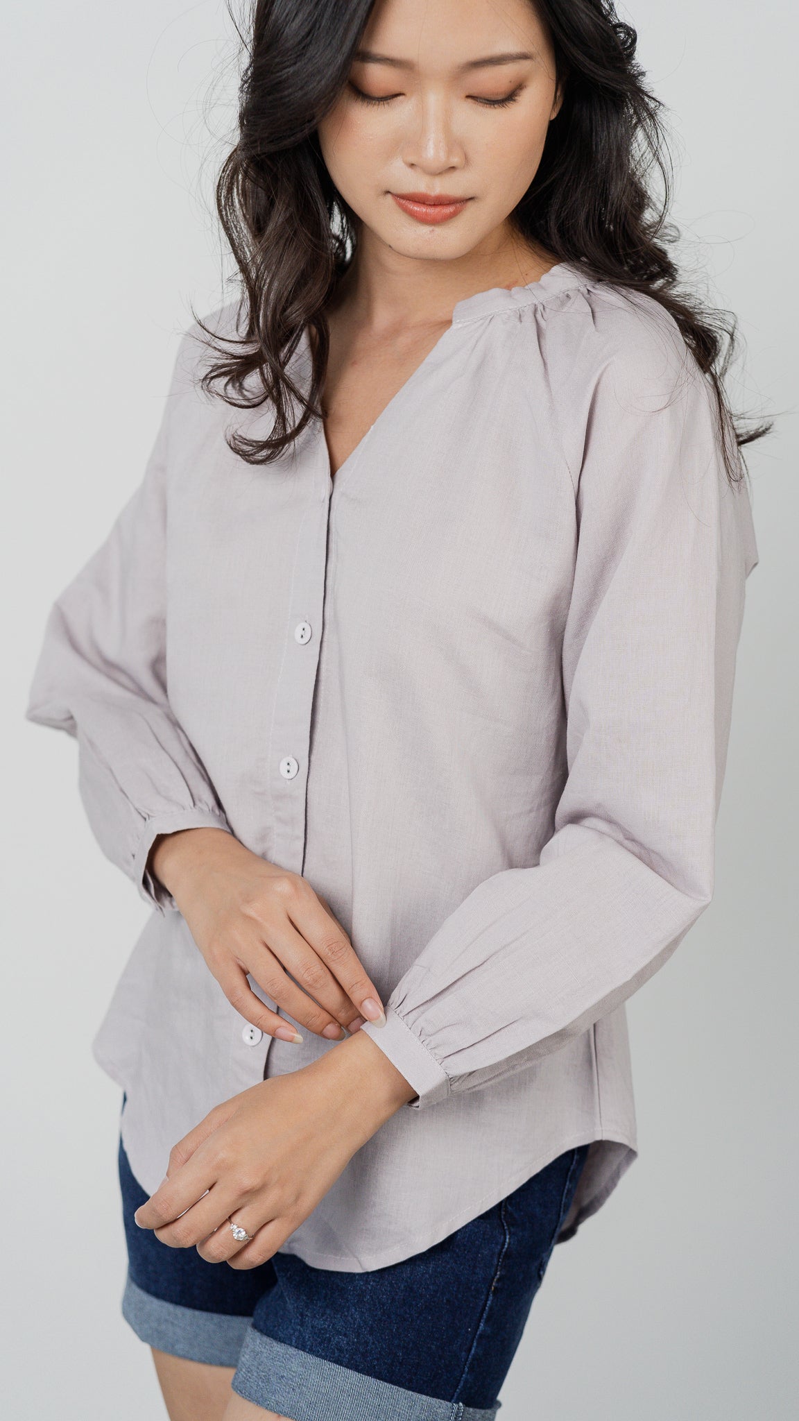 Noah Long Sleeve Linen Shirt in Lilac [ONLINE ONLY]
